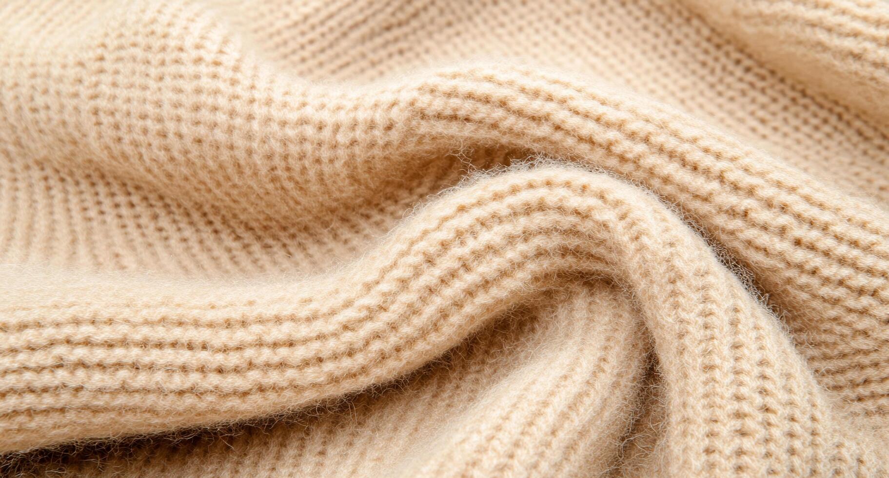 A close-up of soft, beige knitted fabric showcasing its texture. photo