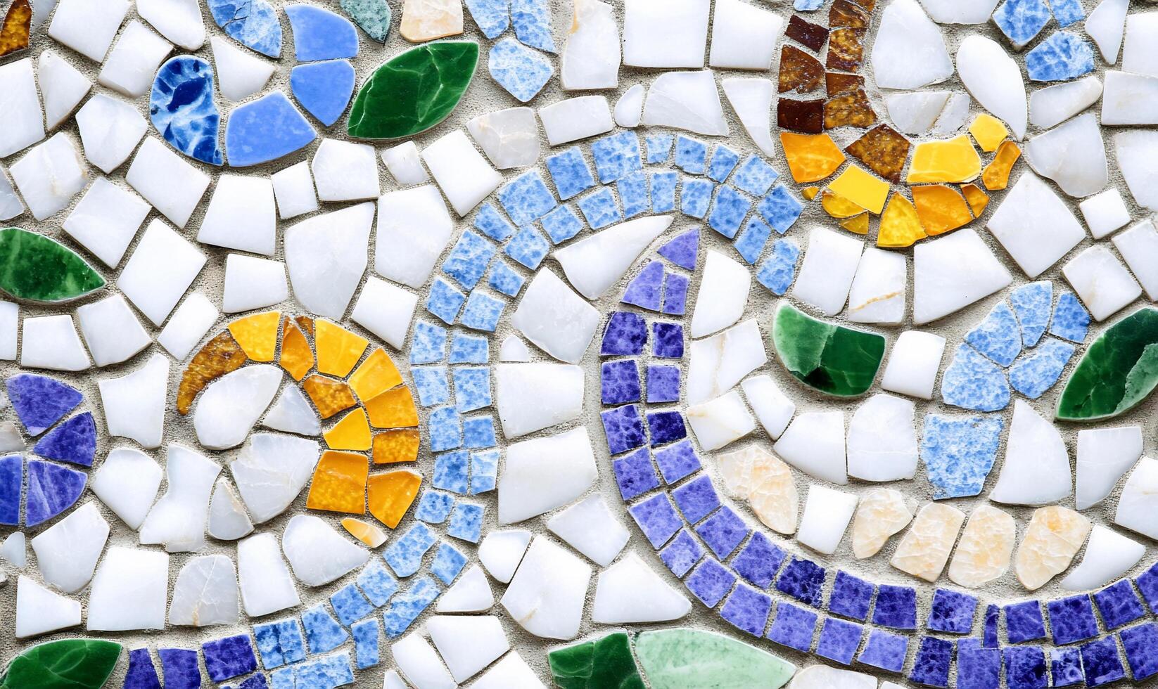 Colorful mosaic design featuring swirling patterns and vibrant tiles. photo
