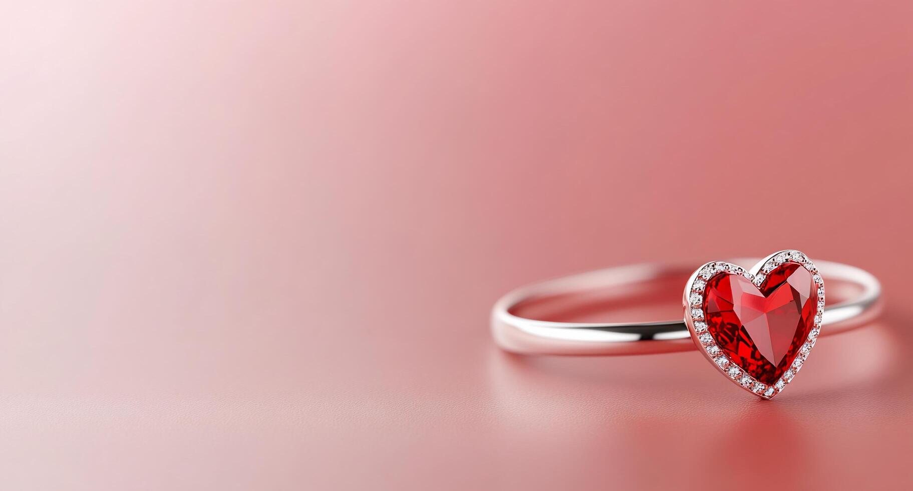 A heart-shaped red gemstone ring on a soft gradient background. photo