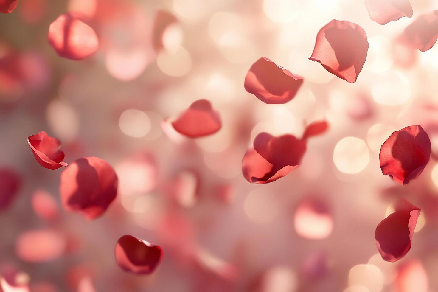 Softly falling rose petals create a dreamy, romantic atmosphere. photo