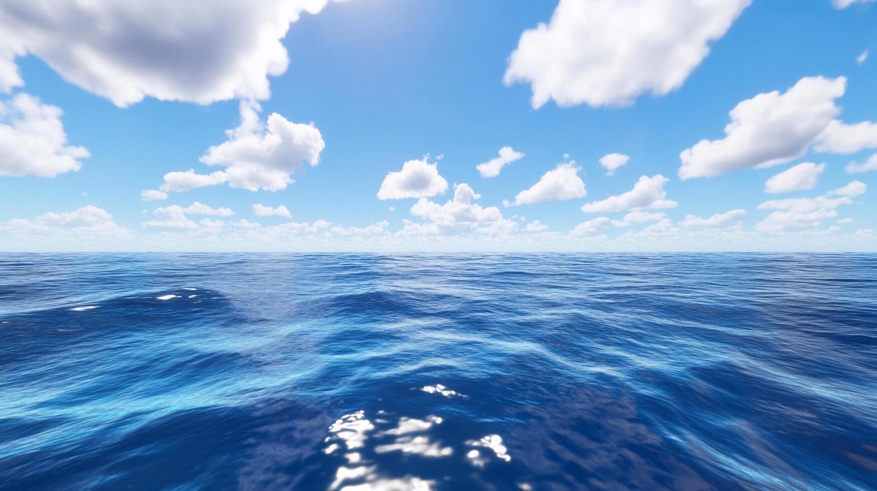 A serene ocean view under a bright blue sky with fluffy clouds. photo