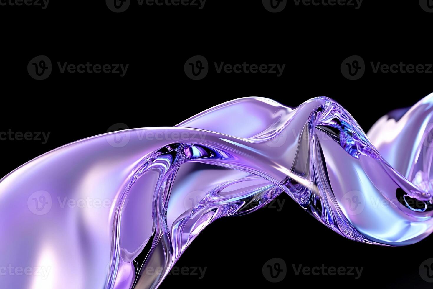 A flowing, translucent wave-like structure in purple hues against black. photo