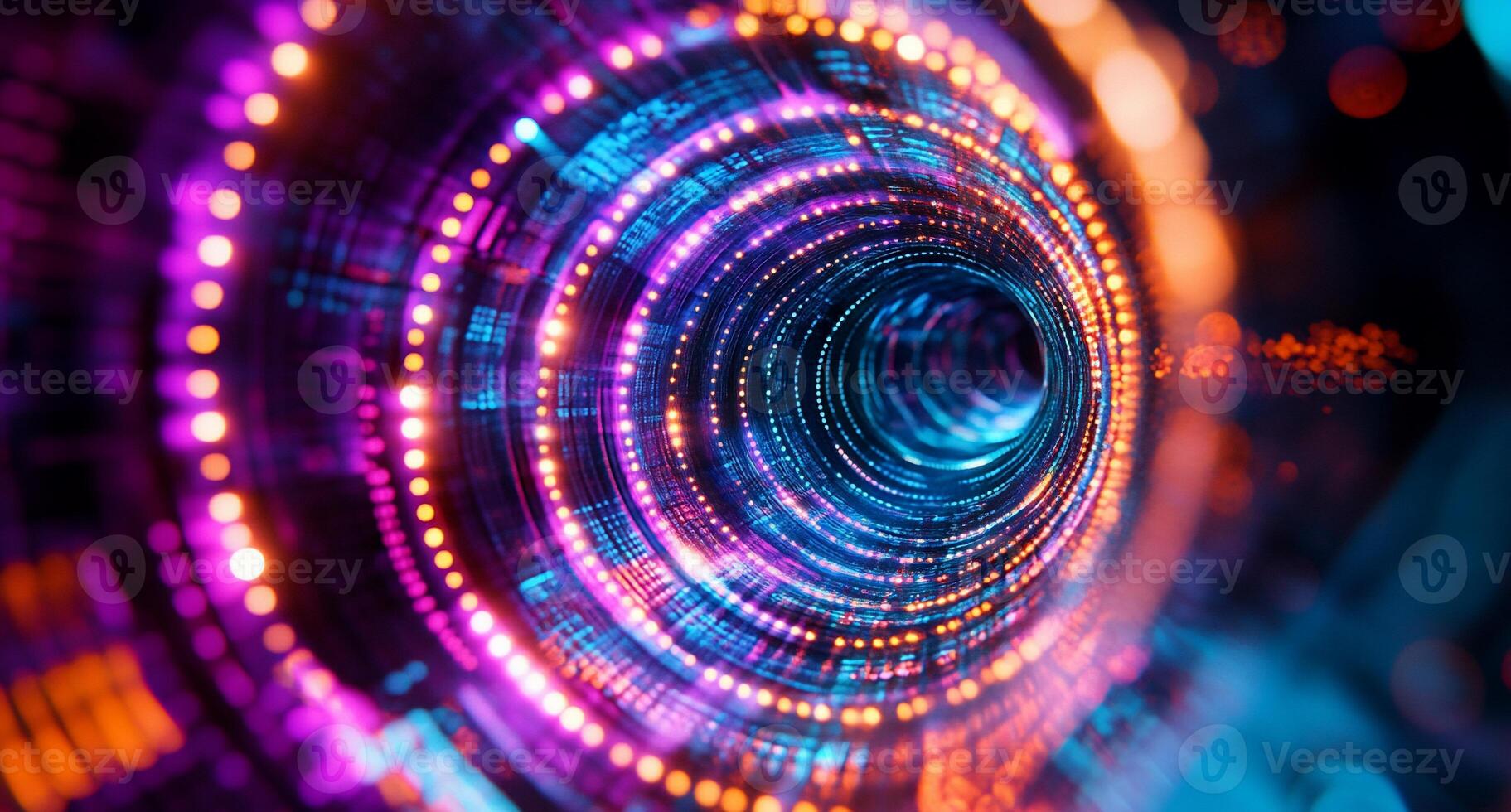 A vibrant digital tunnel of light and color, suggesting technology and depth. photo
