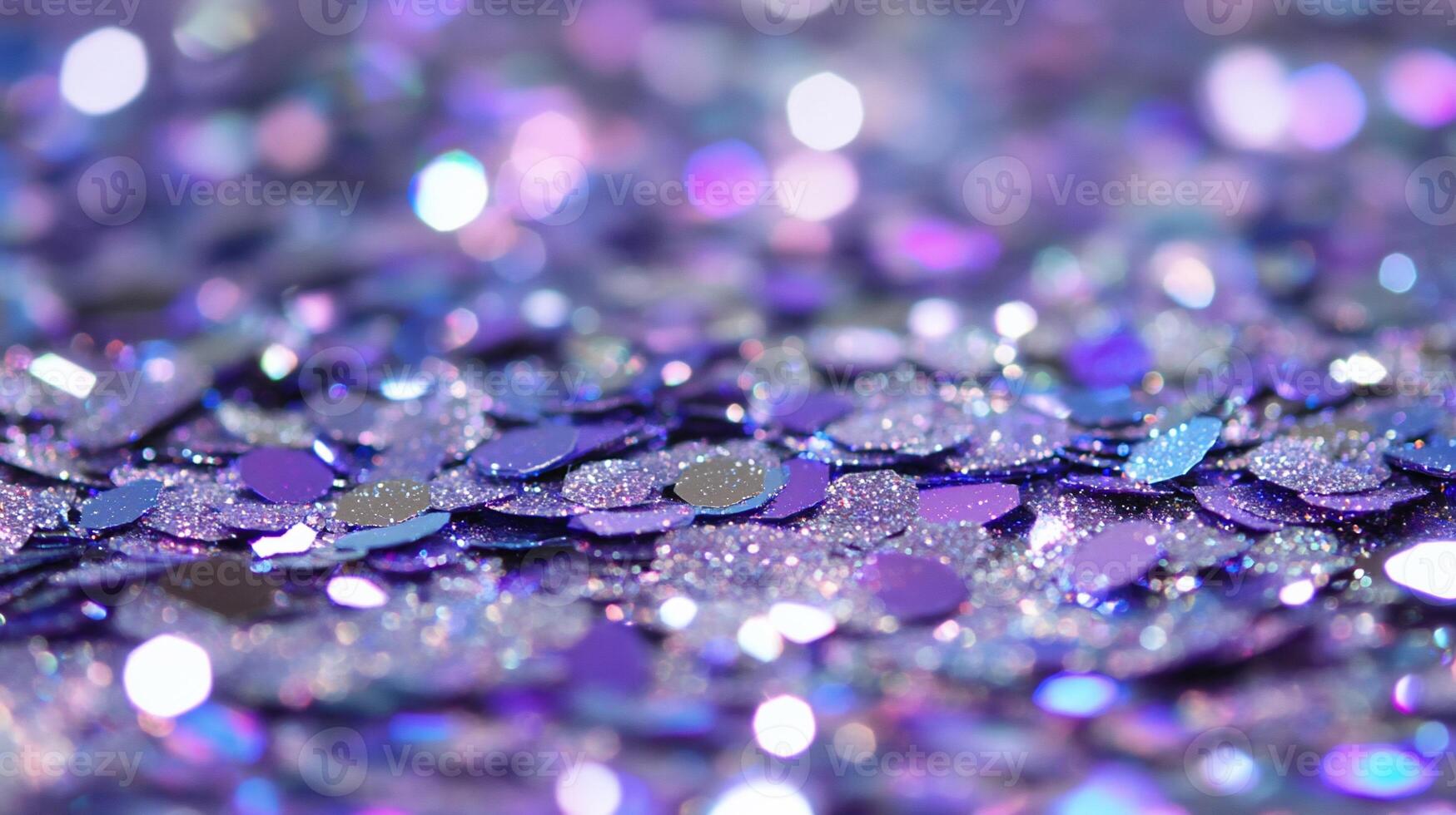 A close-up of shimmering purple and silver glitter scattered on a surface. photo
