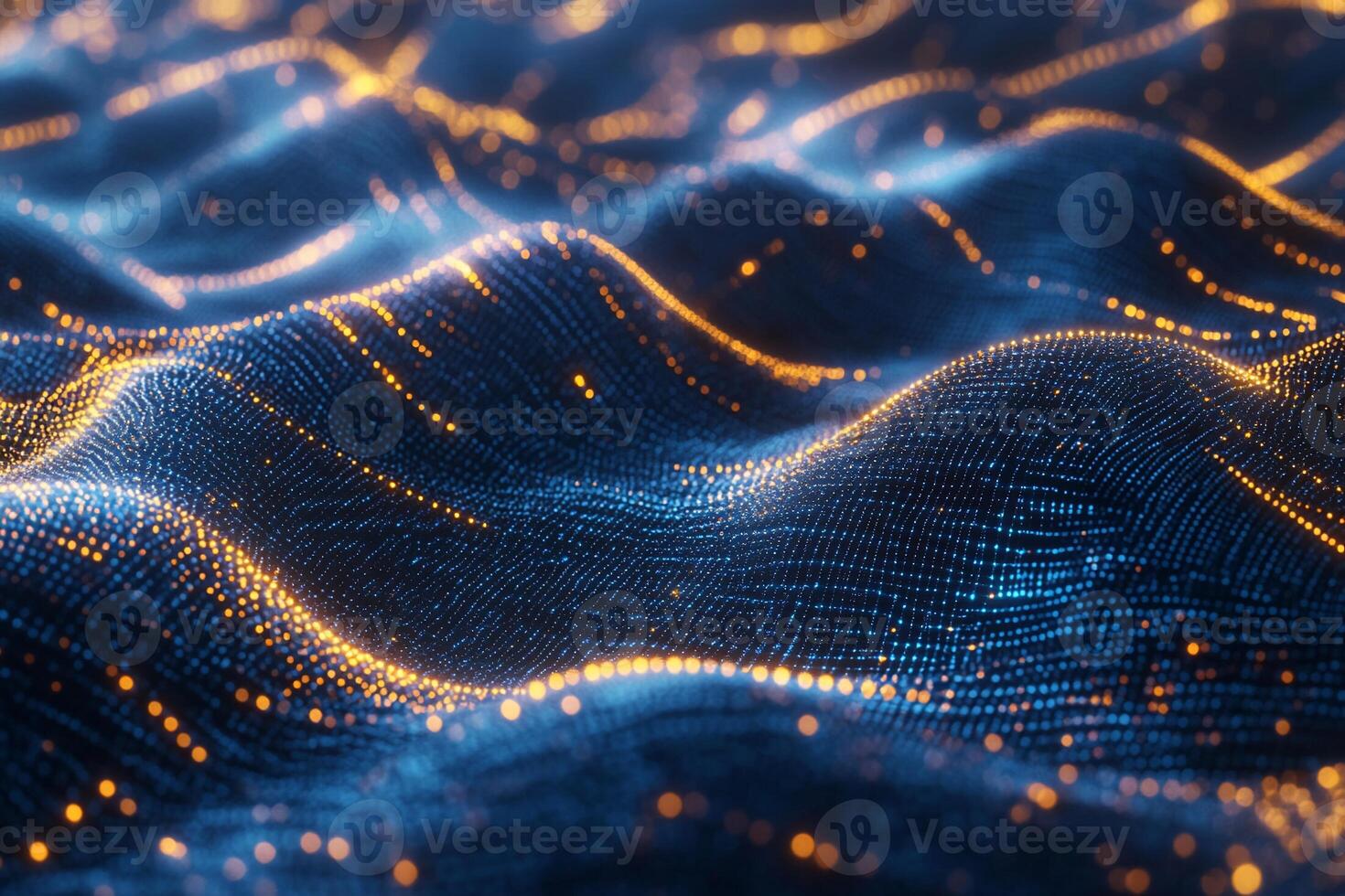 Abstract representation of flowing waves with glowing particles. photo