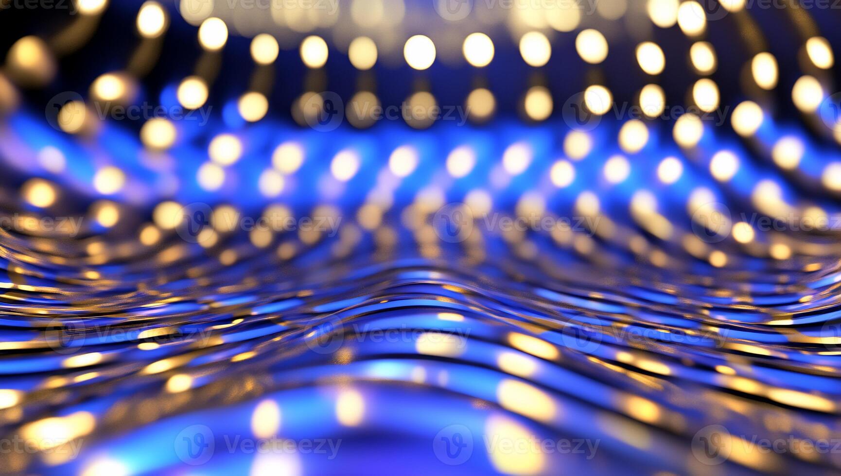 Abstract waves with glowing lights in blue and gold tones. photo
