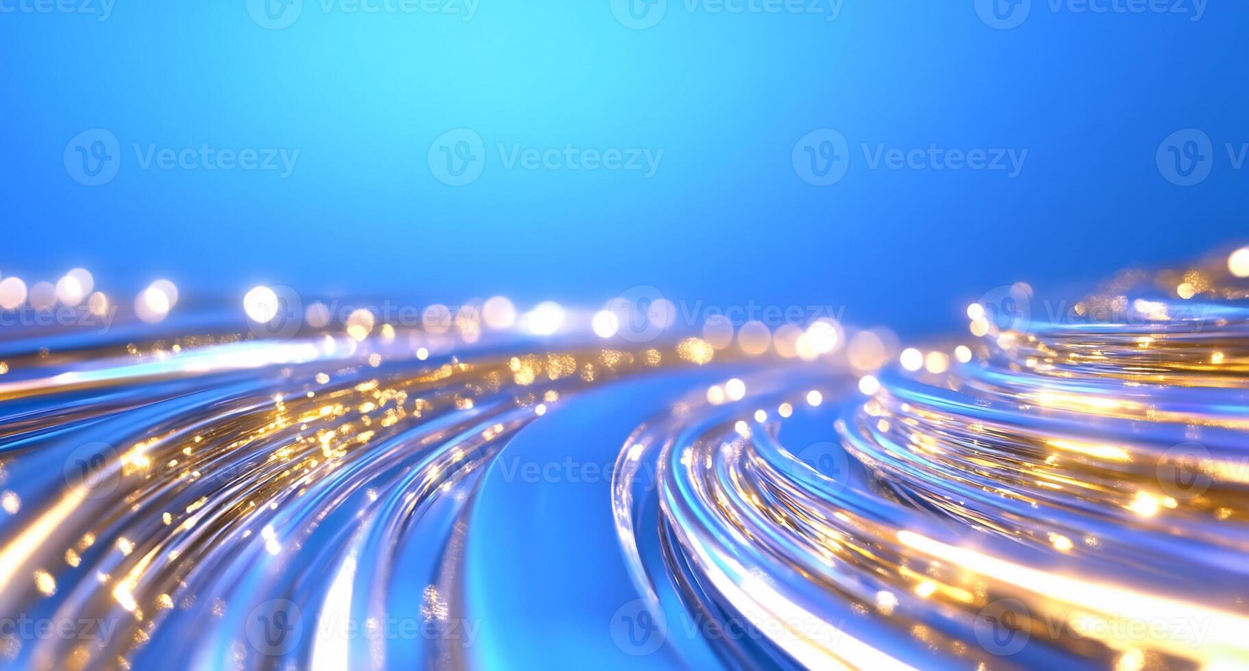 Abstract representation of flowing light trails on a blue background. photo