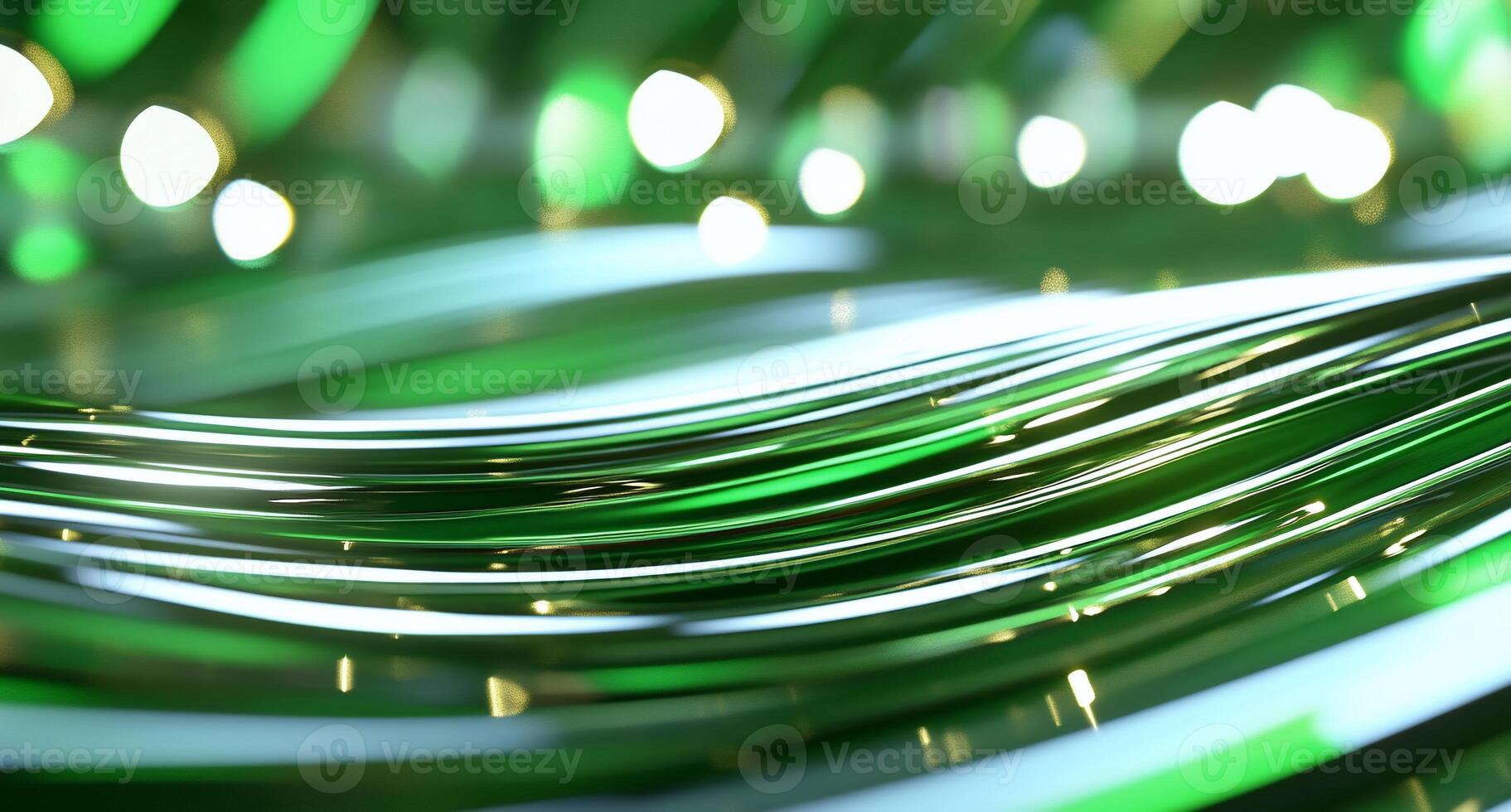 Abstract green waves with light reflections creating a dynamic visual effect. photo