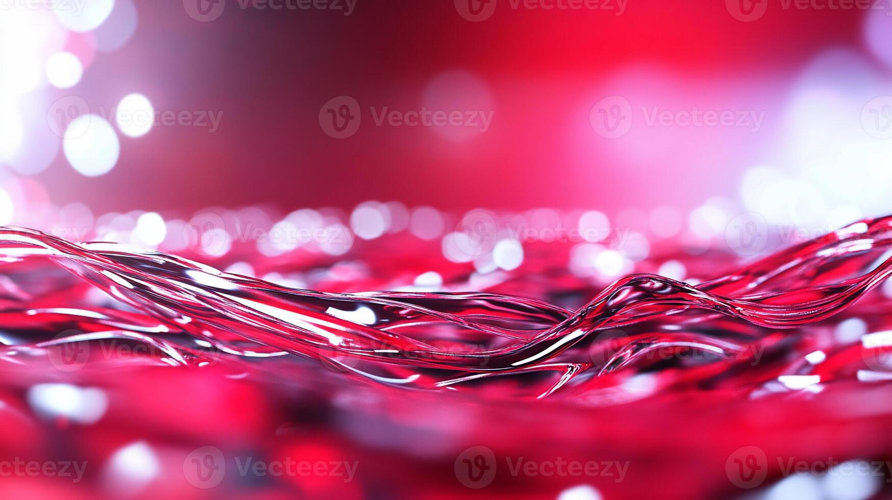 Abstract red and silver strands with blurred lights in the background. photo