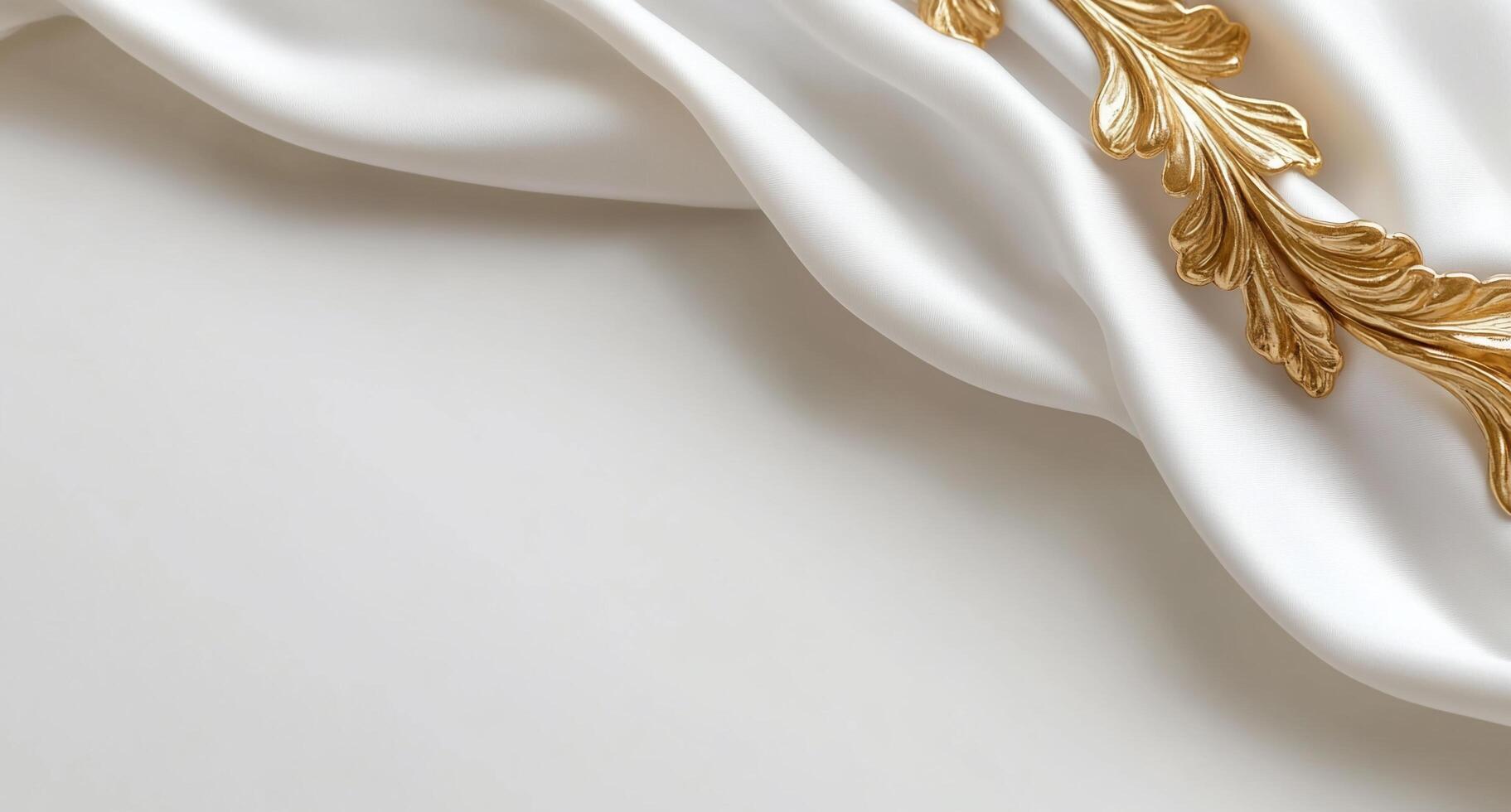 Elegant draped fabric with gold accents on a neutral background. photo