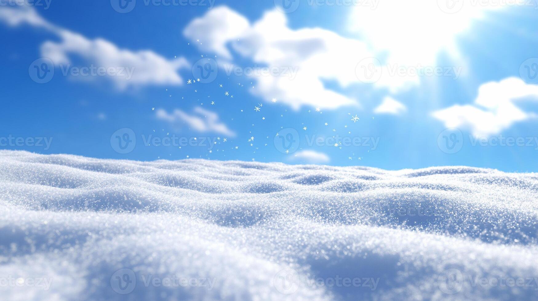 A serene winter landscape with sparkling snow under a bright sky. photo