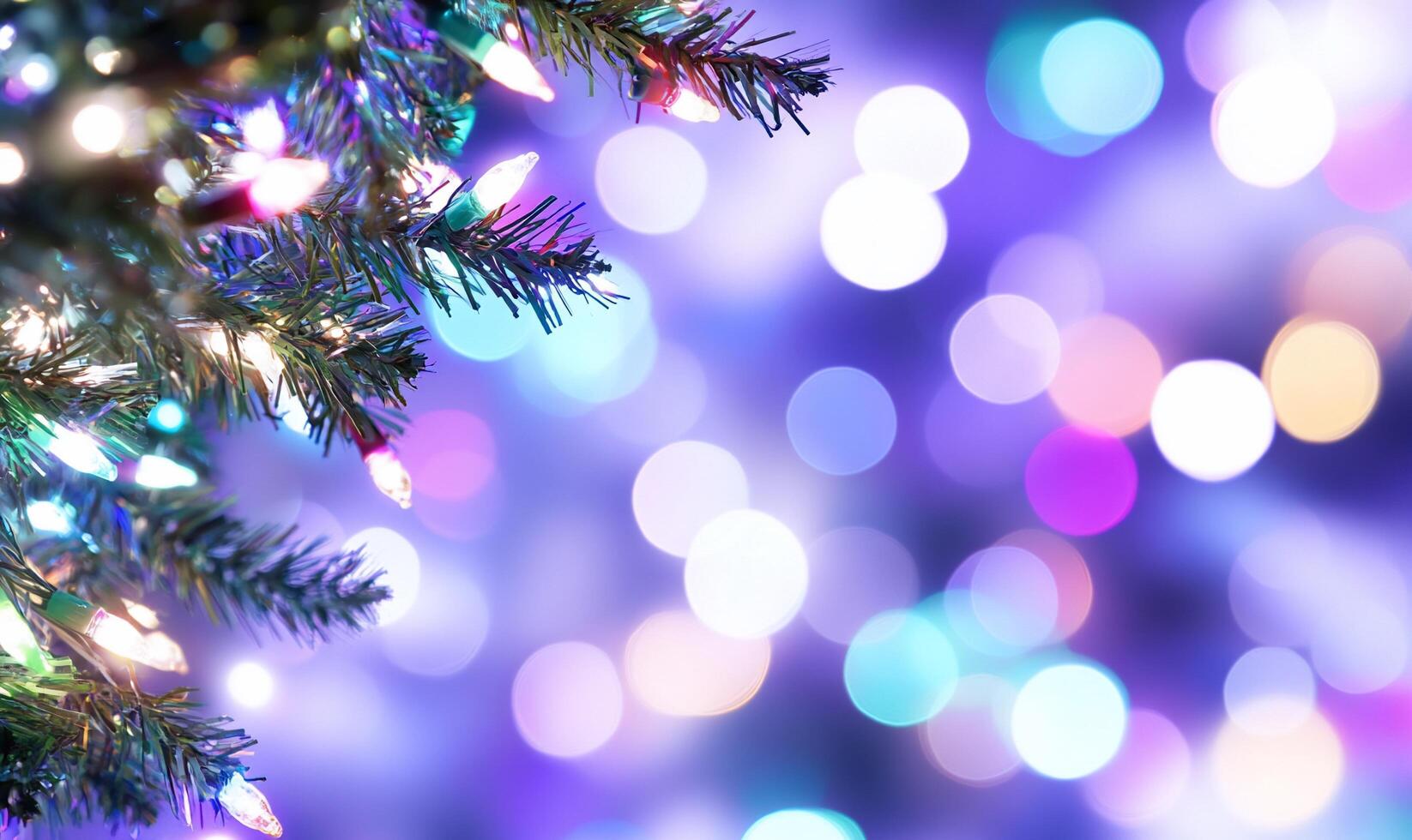A festive scene with Christmas lights and a blurred background. photo