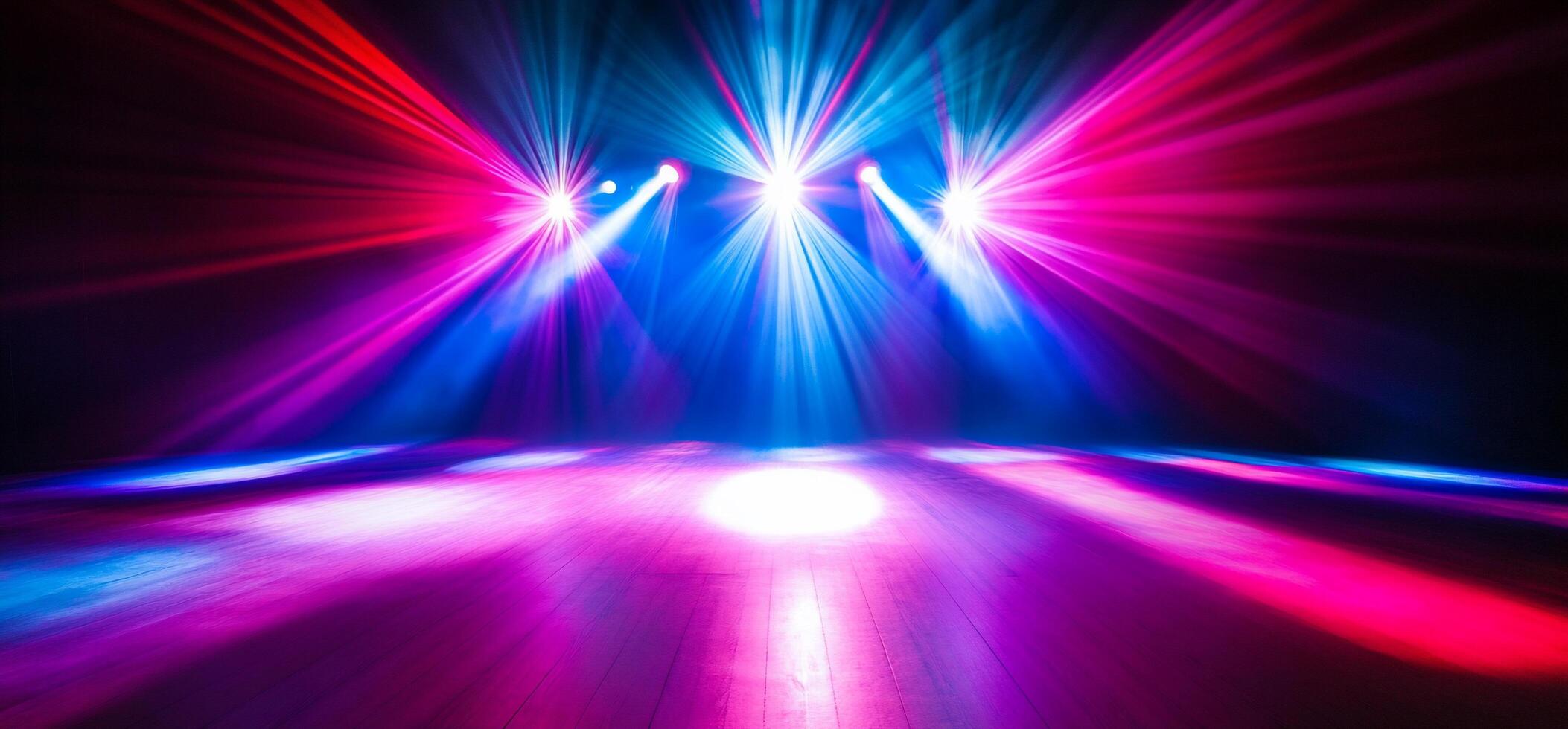 Colorful stage lights illuminating a performance space. photo