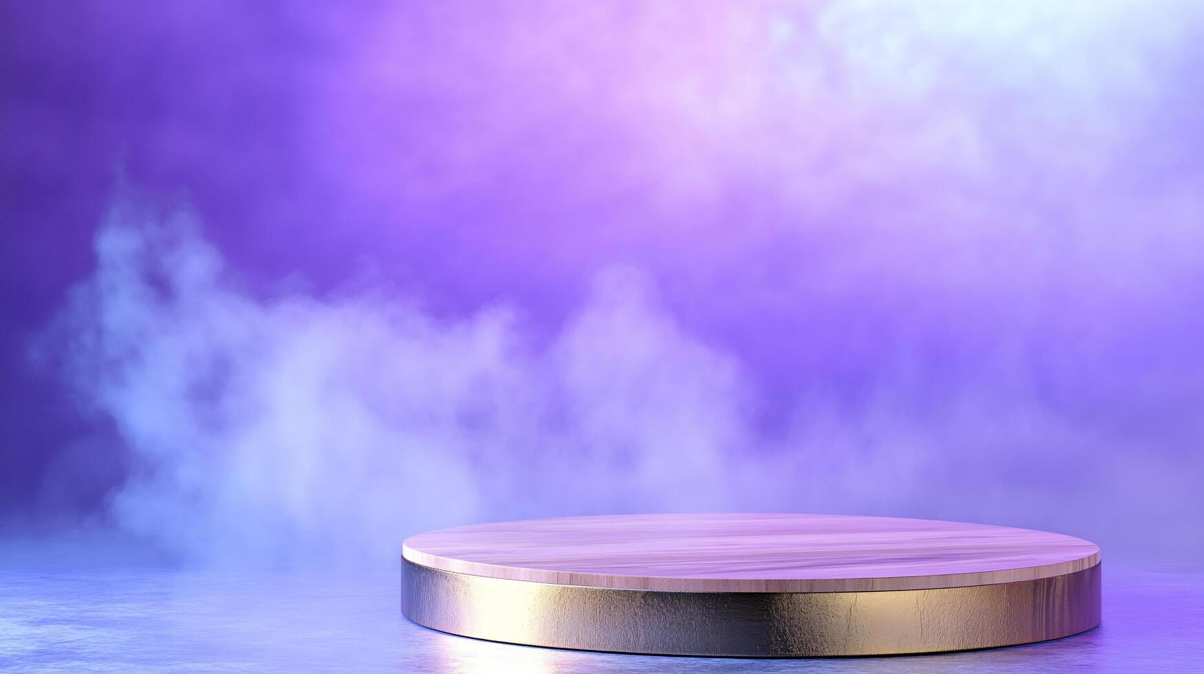A circular platform surrounded by colorful mist for presentations or displays. photo