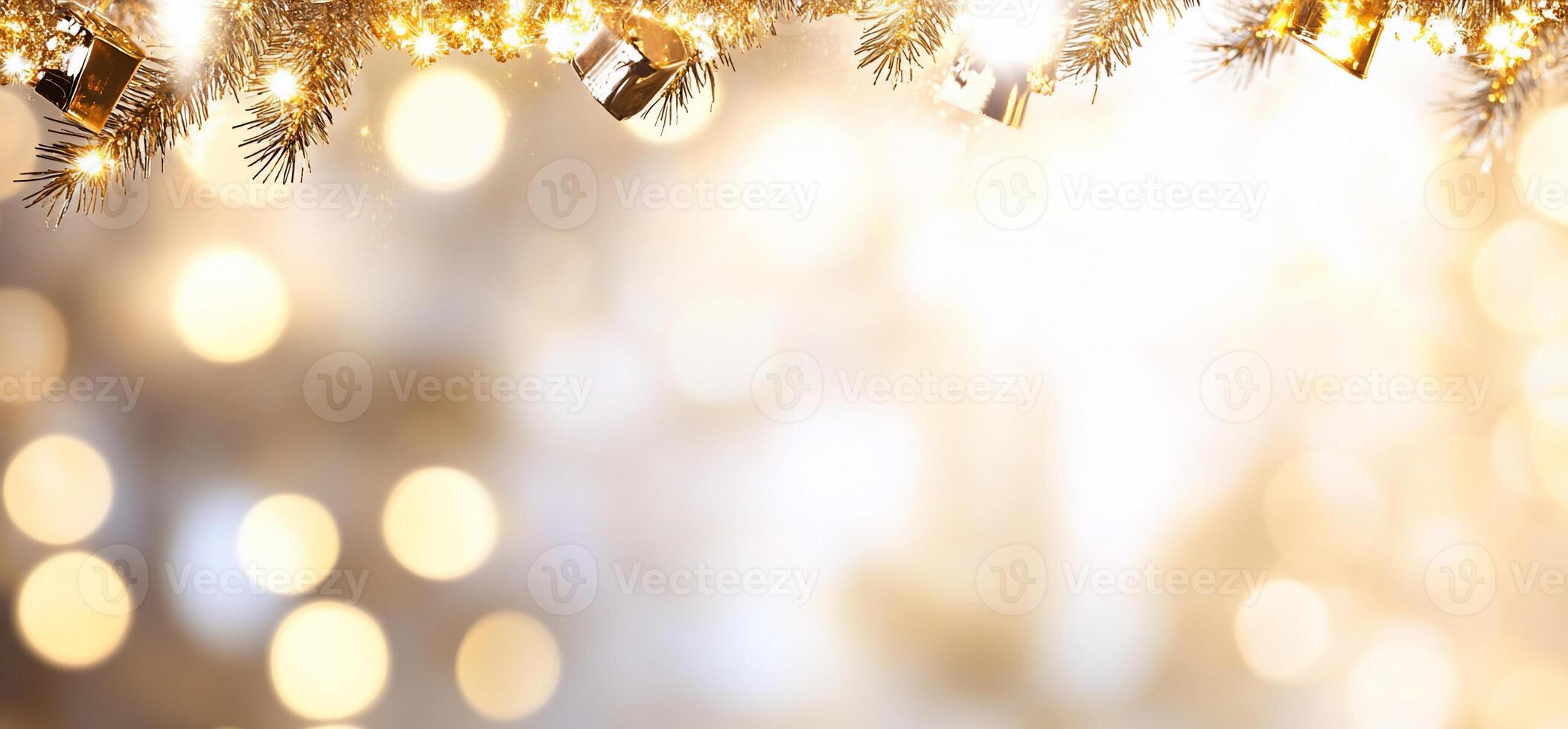 A festive background with shimmering lights and decorations. photo