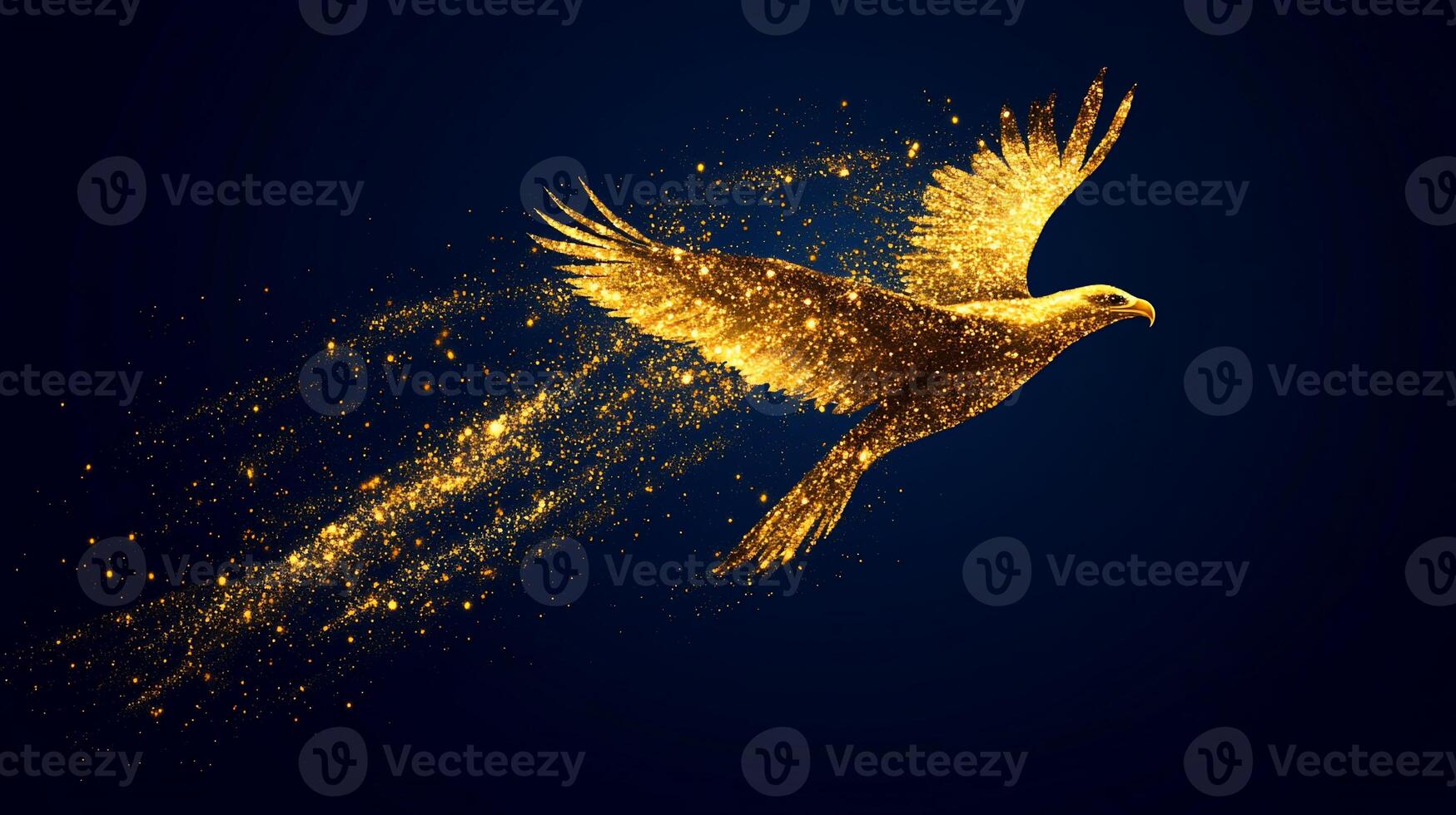 A golden eagle soaring through a starry background, symbolizing freedom. photo