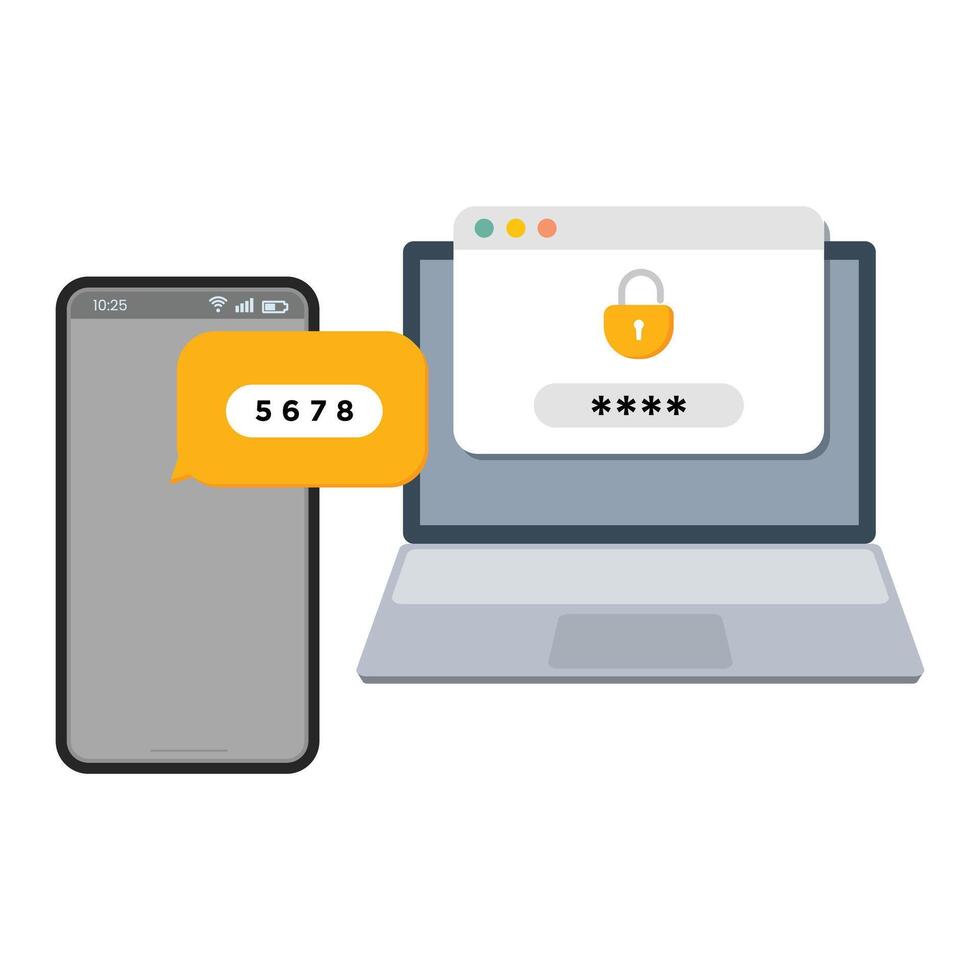 Two steps authentication. Verification code message on smartphone. Stroke Editable. EPS 10 vector