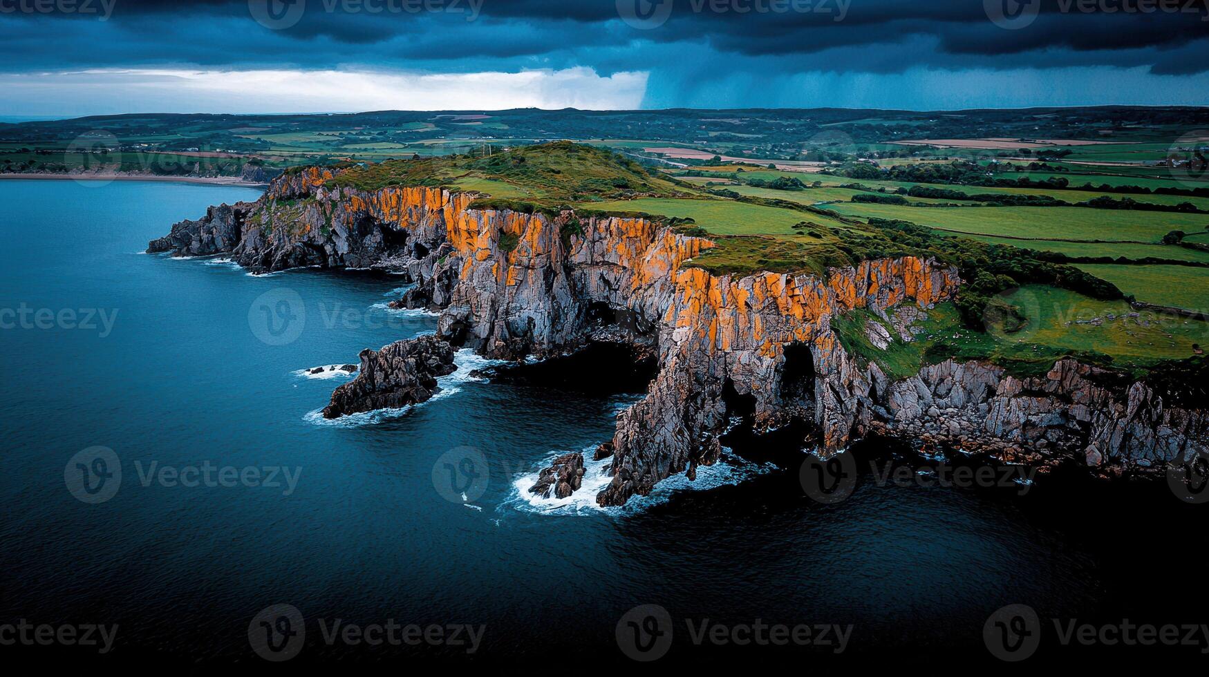 Dramatic Coastal Cliffs Ocean Green Fields Ireland Landscape Photography photo