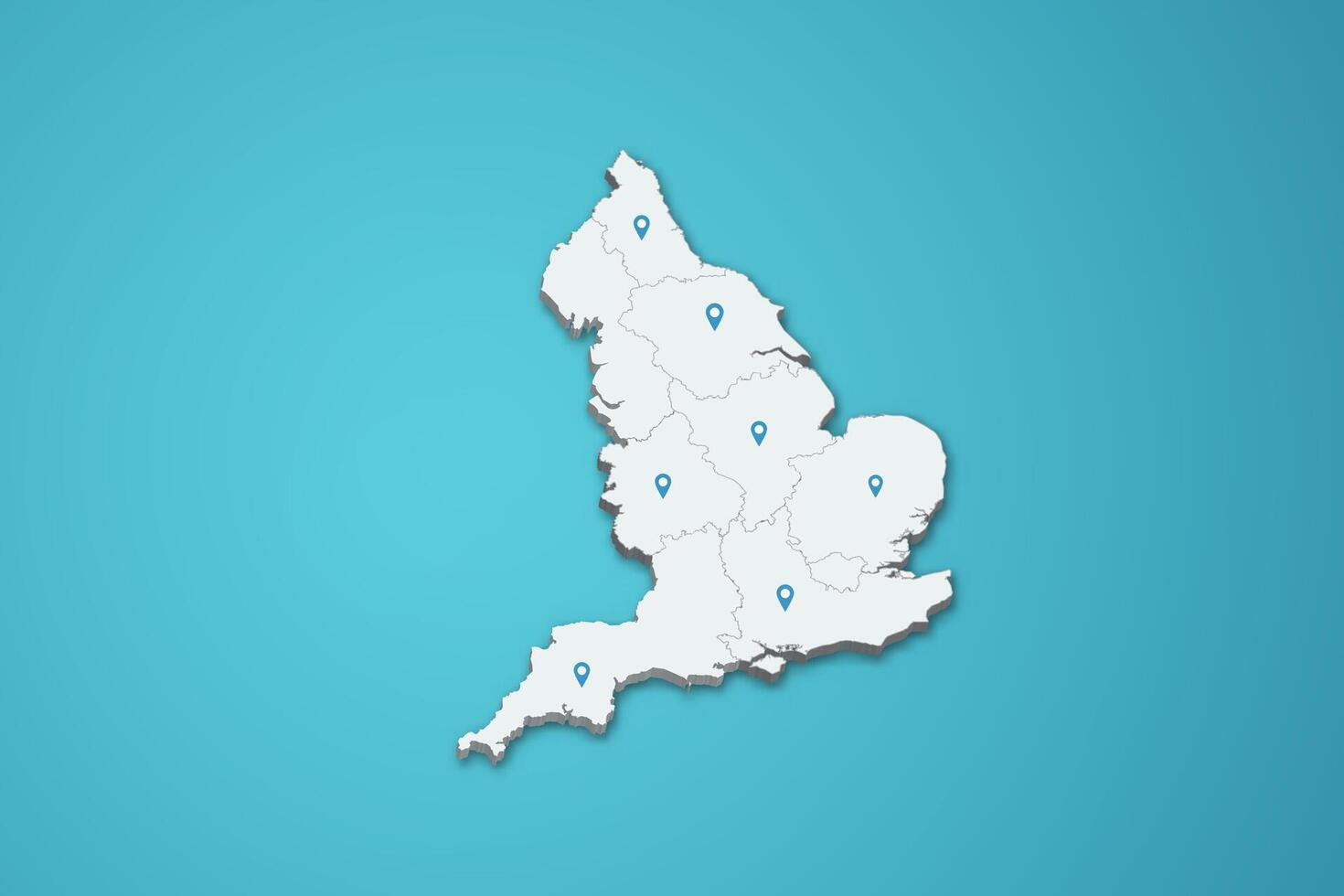 England 3D map illustration with province map pin on isolated background vector