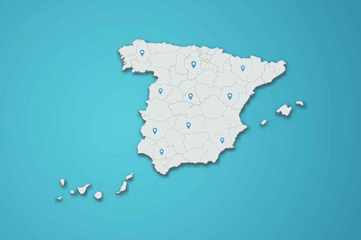Spain 3D map illustration with province map pin on isolated background vector