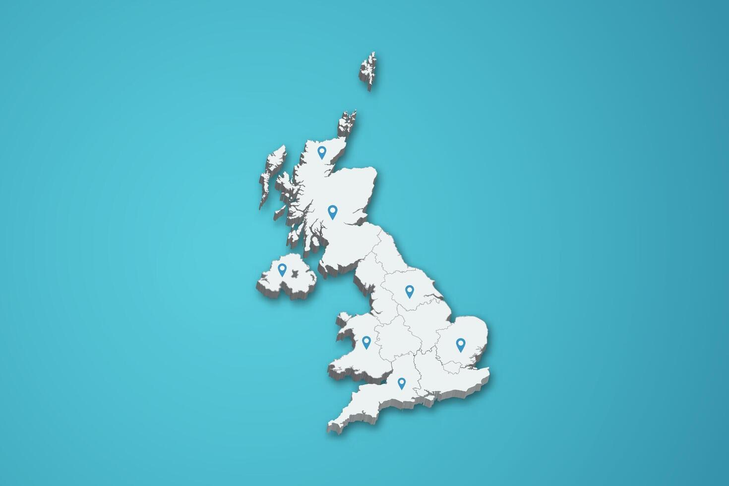 United Kingdom 3D map illustration with province map pin on isolated background vector