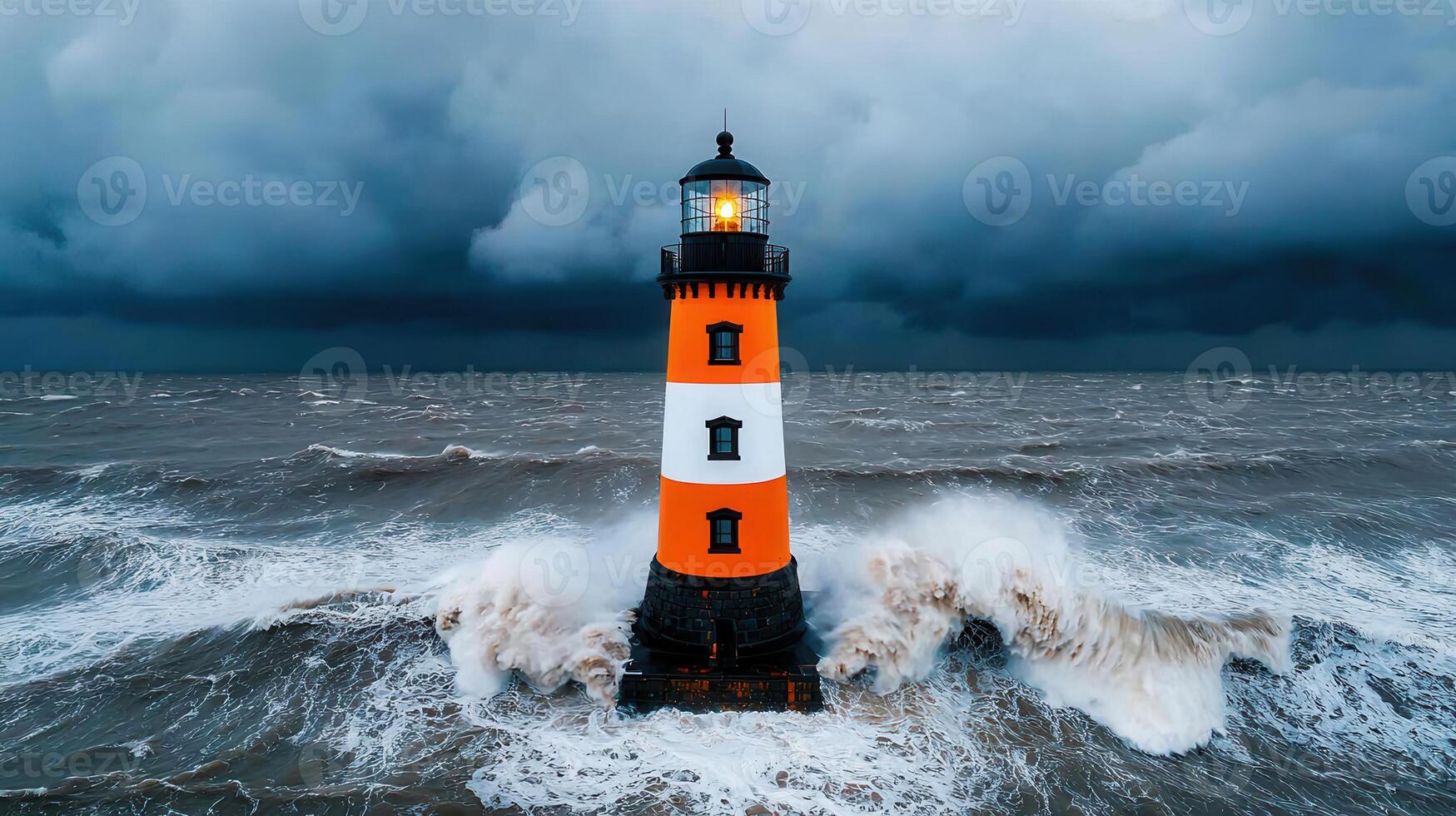 Majestic Lighthouse with Stormy Sea and Dramatic Cloudscape photo