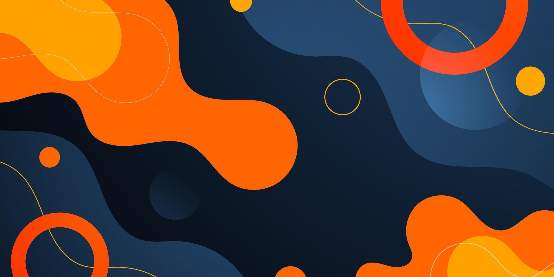 Abstract colorful orange fluid pattern on dark blue background. Trendy banner liquid design. vector