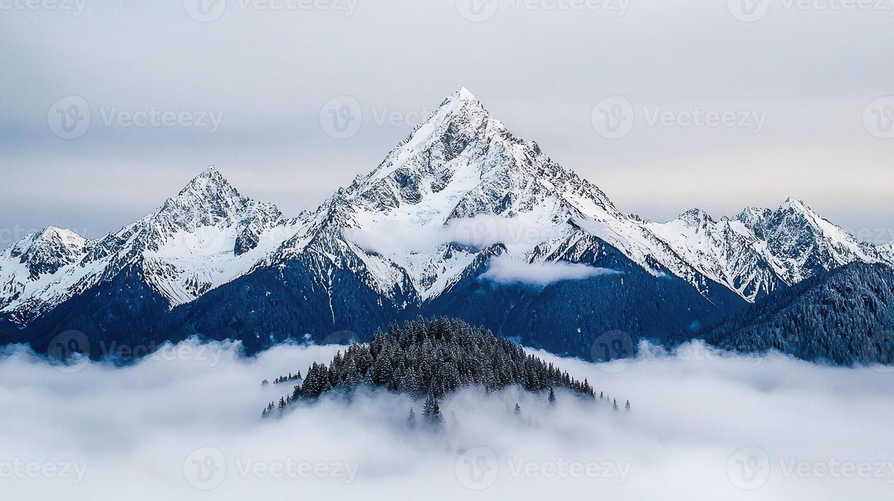 Majestic Snowy Mountain Peaks Soaring Above a Sea of Clouds Winter Landscape Photography photo