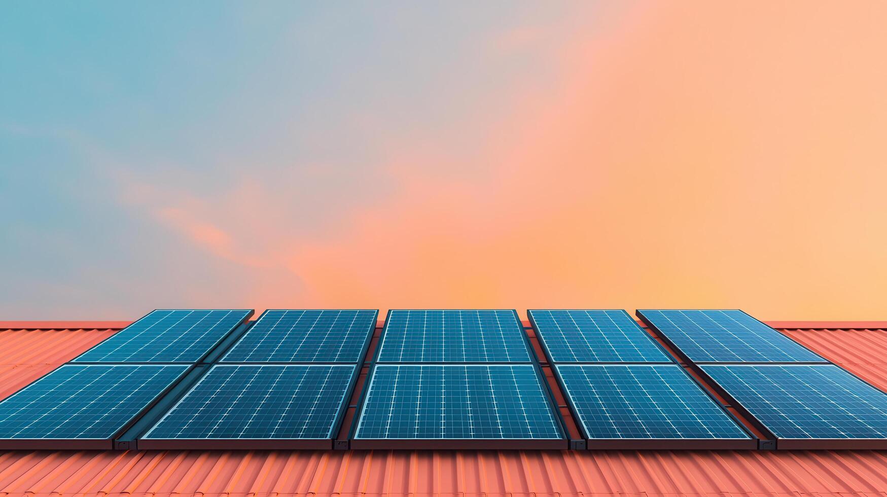 Residential Solar Panels on Roof at Sunset Clean Energy Alternative Energy Source photo