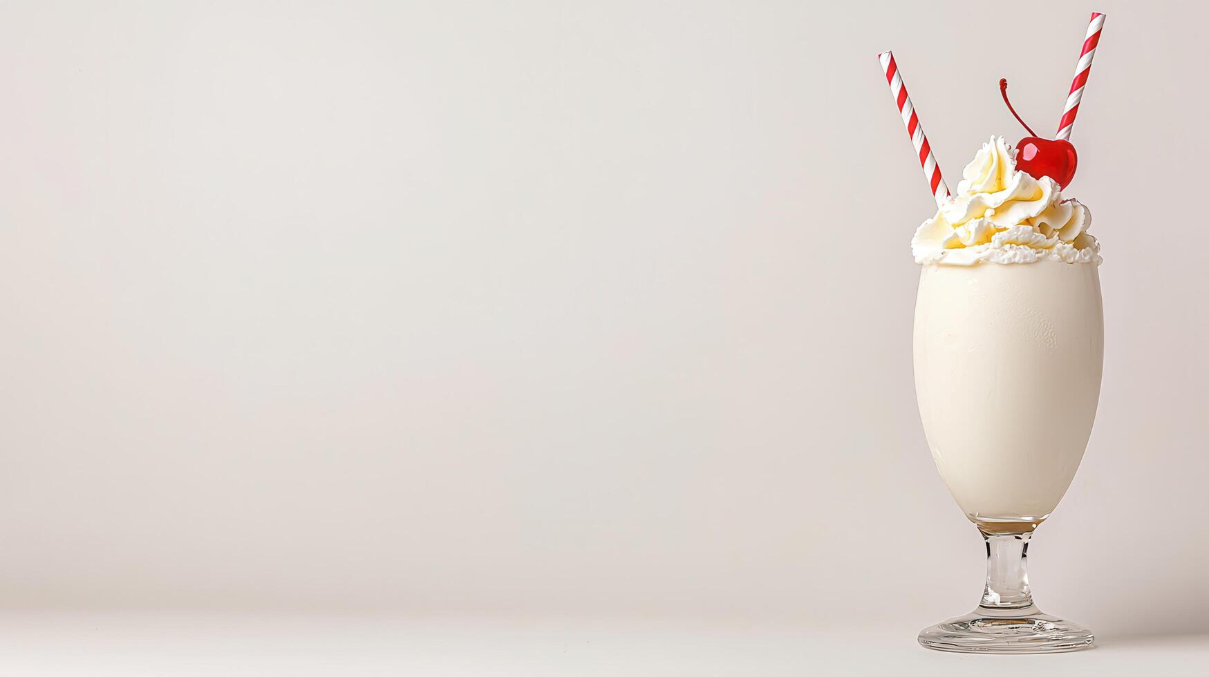 Creamy Vanilla Milkshake with Whipped Cream and Cherry Garnish on White Background photo