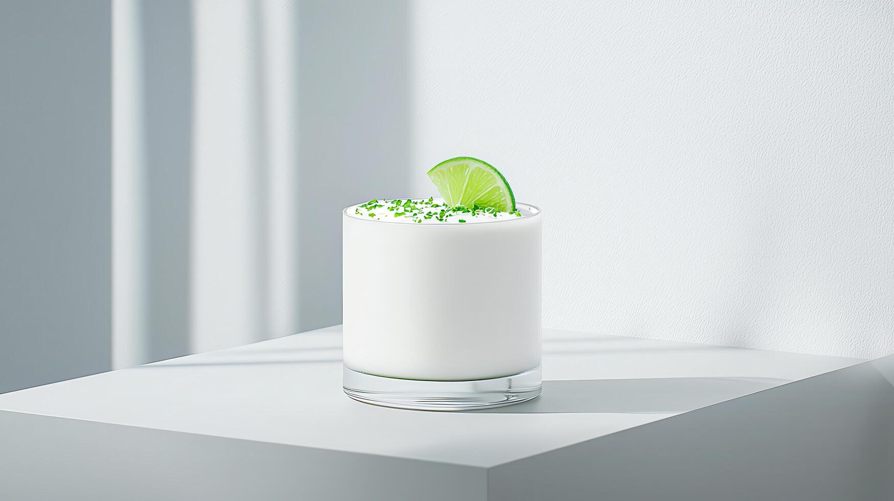 Refreshing White Cocktail with Lime Garnish Minimalist Style Studio Shot photo
