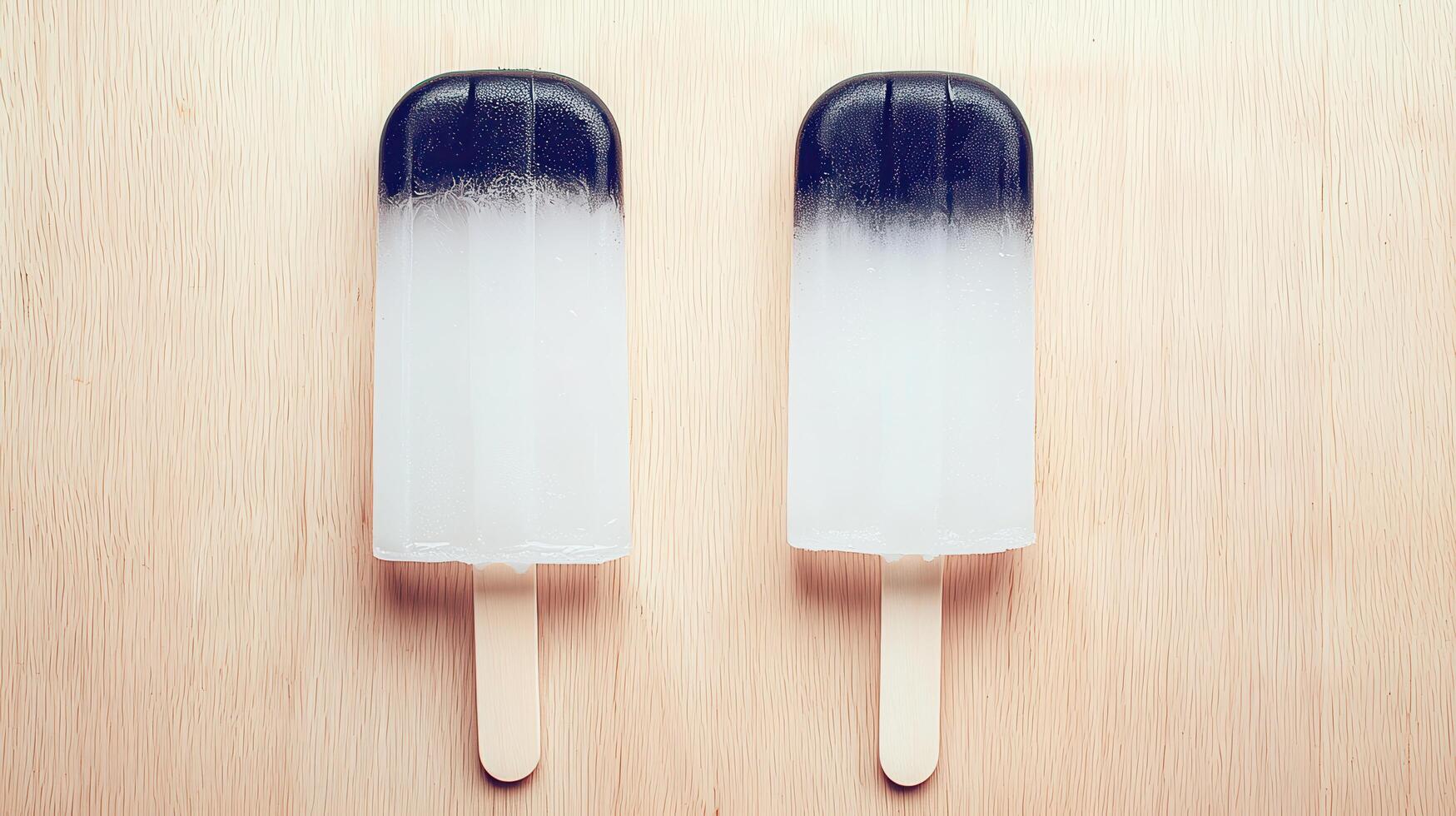 Two Delicious Ice Pops on Wooden Background Summer Treat Refreshing Dessert Cool Food photo