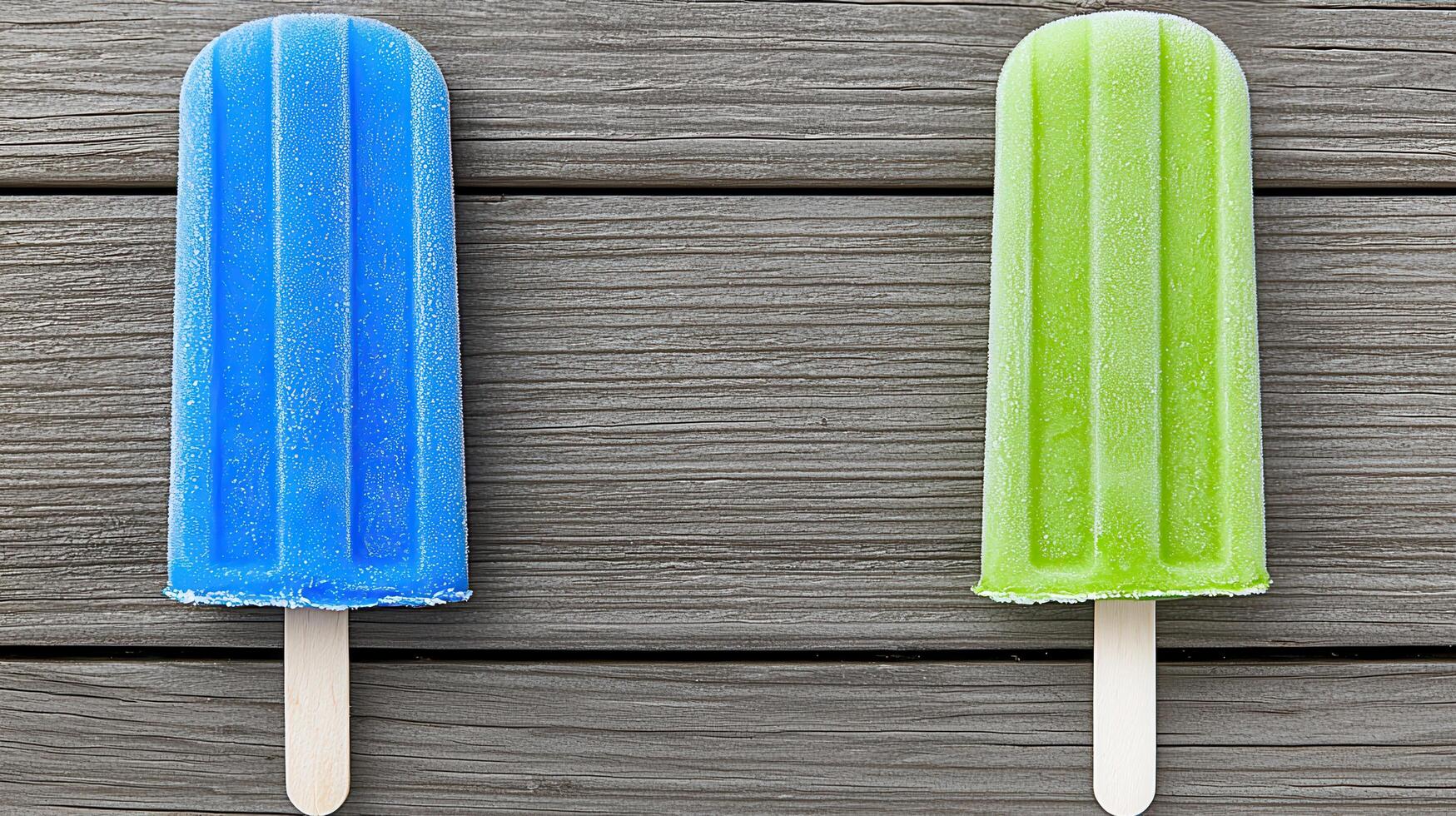 Refreshing Blue and Green Popsicles on Rustic Wooden Background Summer Treats photo