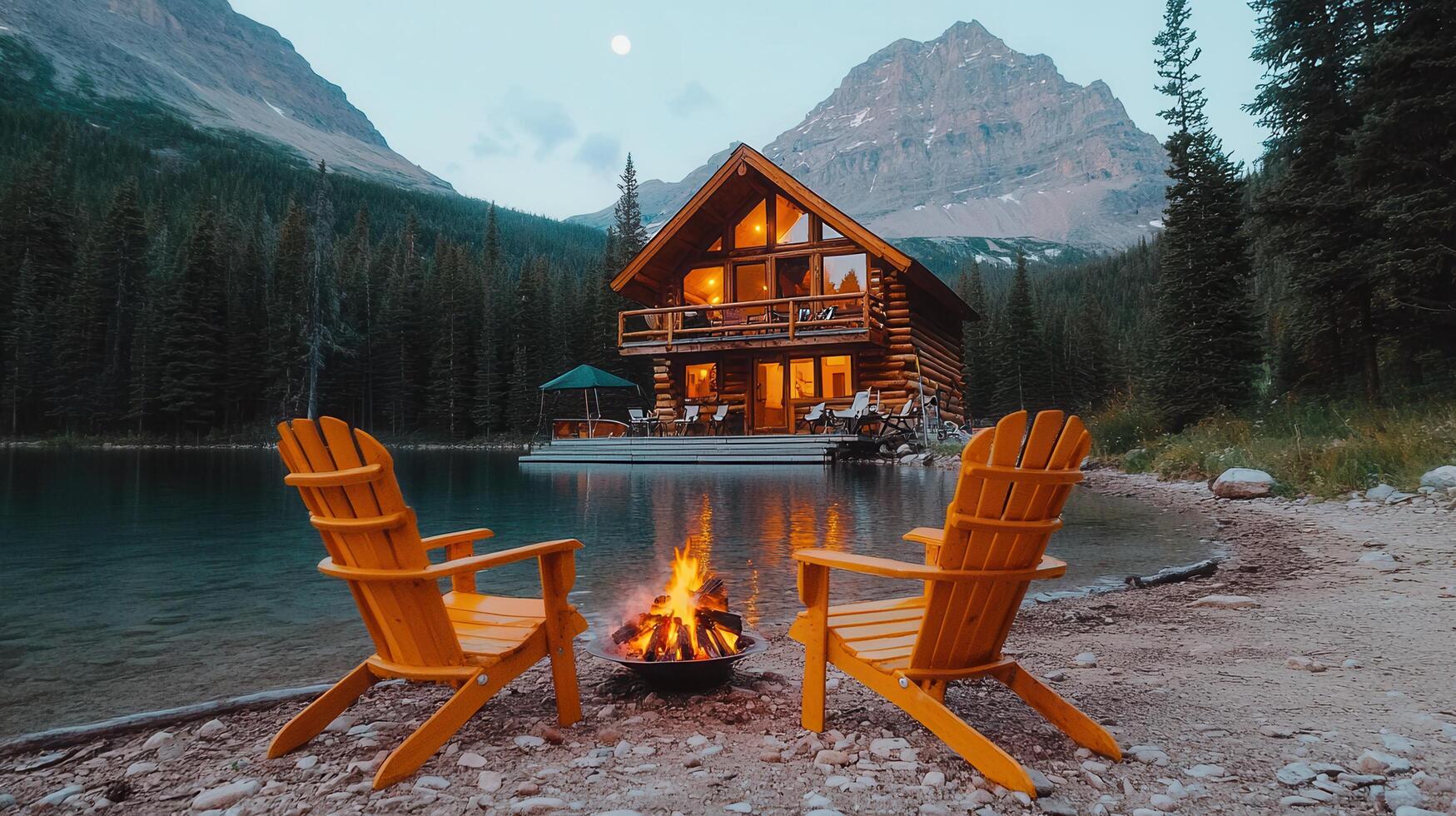 Lakeside Log Cabin Getaway Cozy Fire Pit Adirondack Chairs Mountain View photo