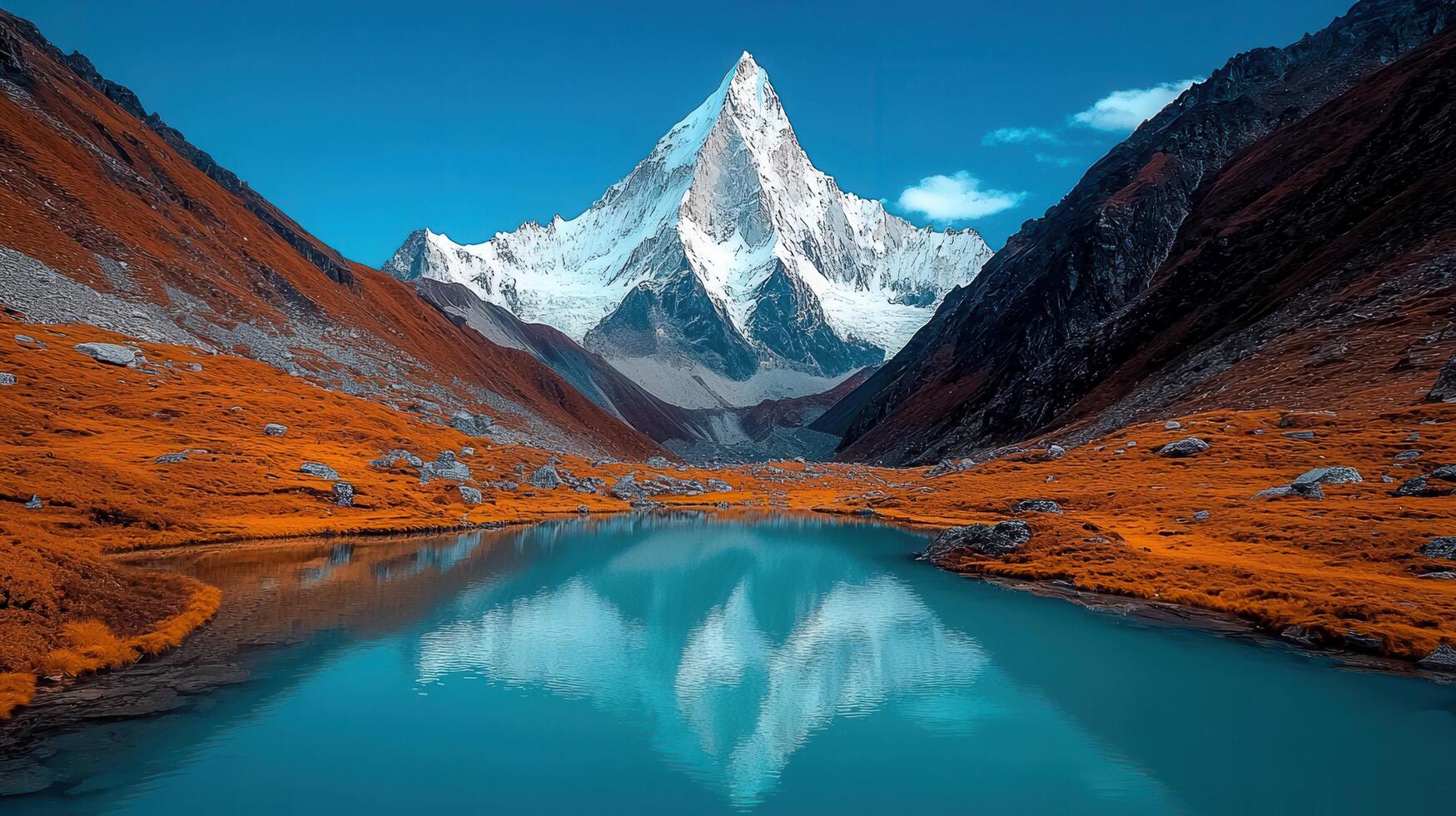 Majestic Mountain Peak Reflected in a Serene Alpine Lake Landscape photo