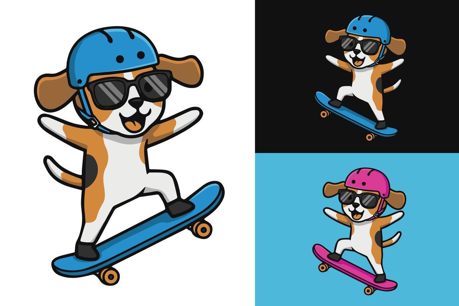 A cartoon dog wearing sunglasses and a helmet on a skateboard vector