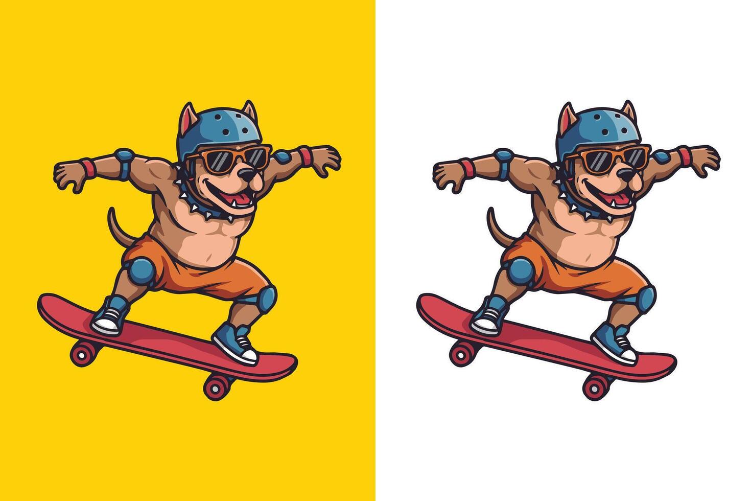 A cartoon dog on a skateboard with sunglasses and helmet vector