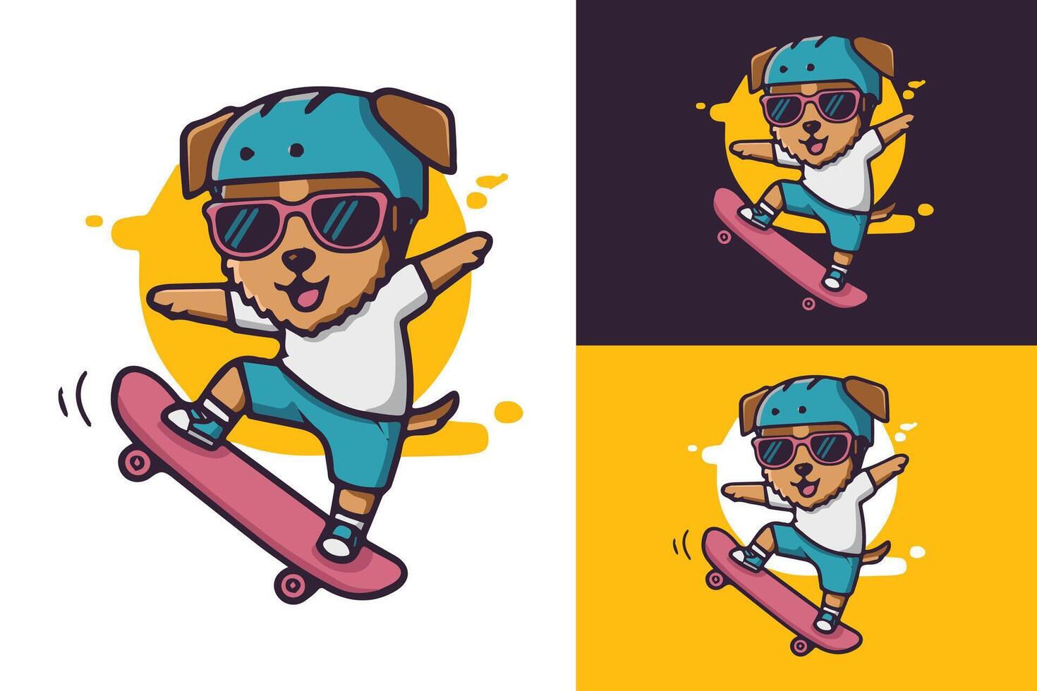 A cartoon dog riding a skateboard with sunglasses vector