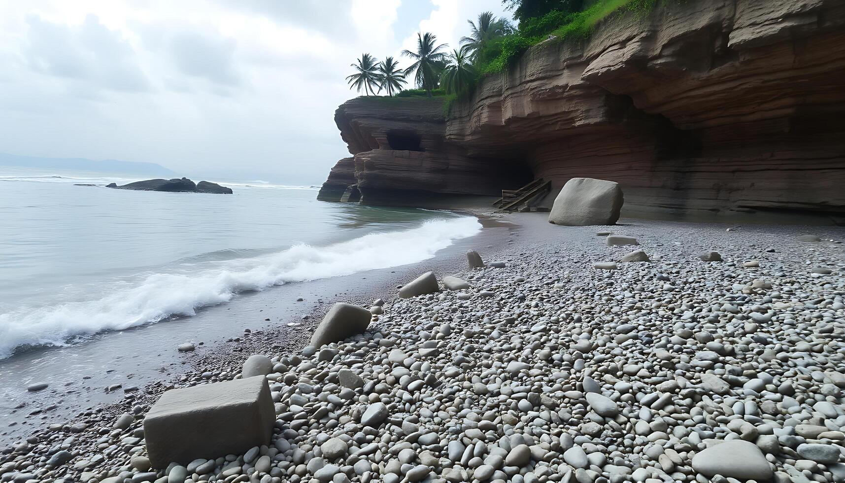A beach with rocks and water photo