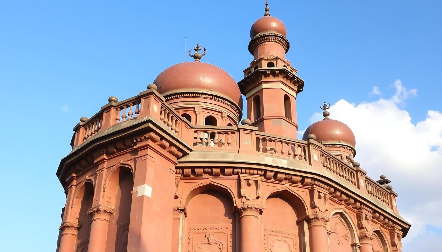 A large red building with two domes photo
