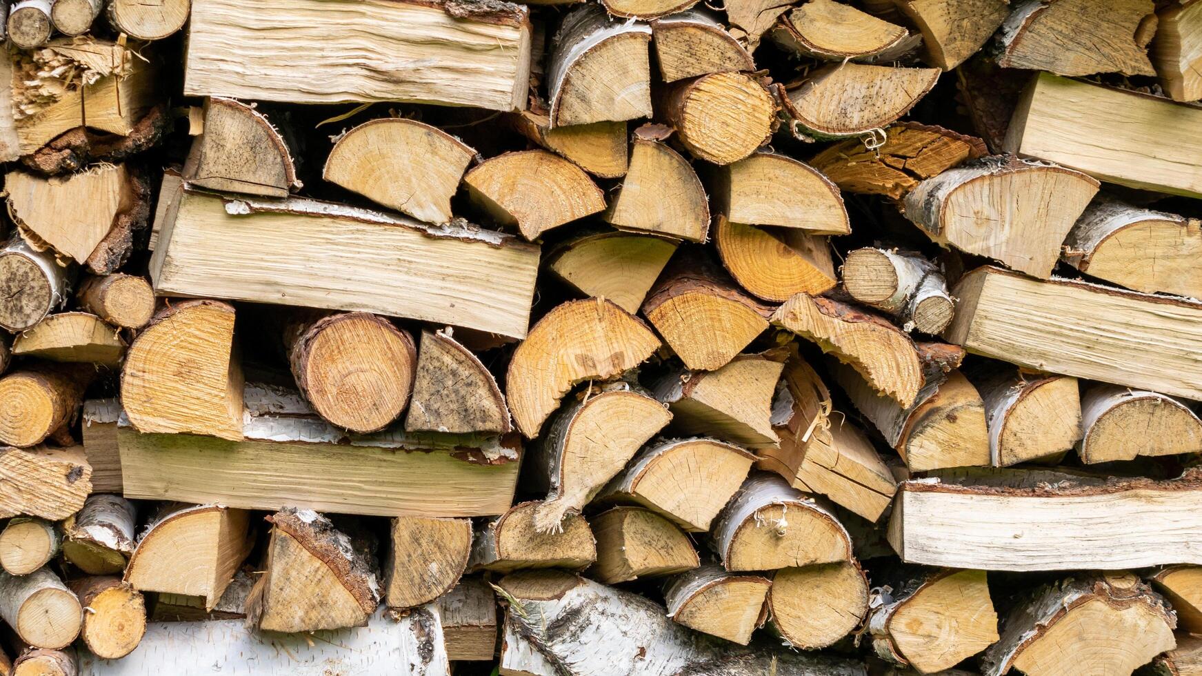 stacked chopped birch wood. background photo