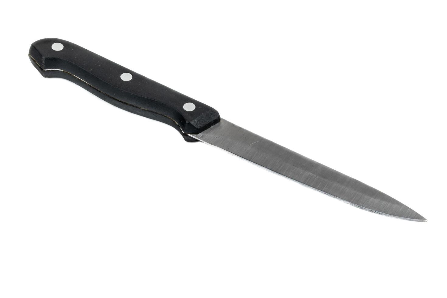 knife with a black handle on a white background photo