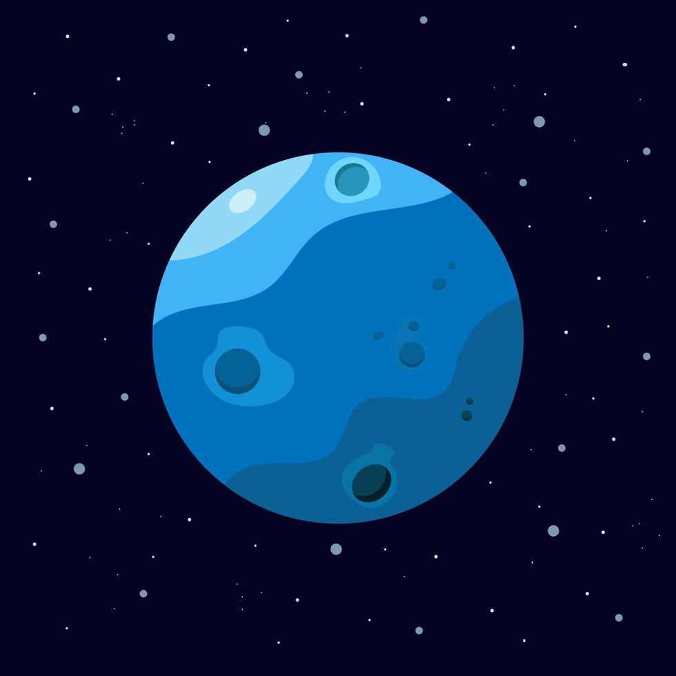 Blue planet or moon with star on blue background in flat design illustration vector