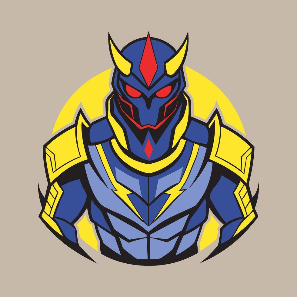 Robotic warrior with glowing red eyes futuristic armor esports logo vector