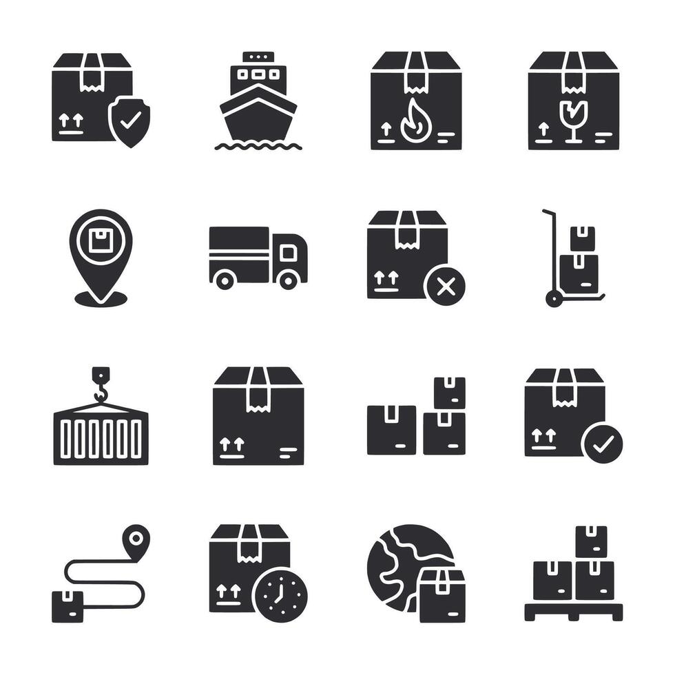 Set of black and white icons for shipping and delivery vector