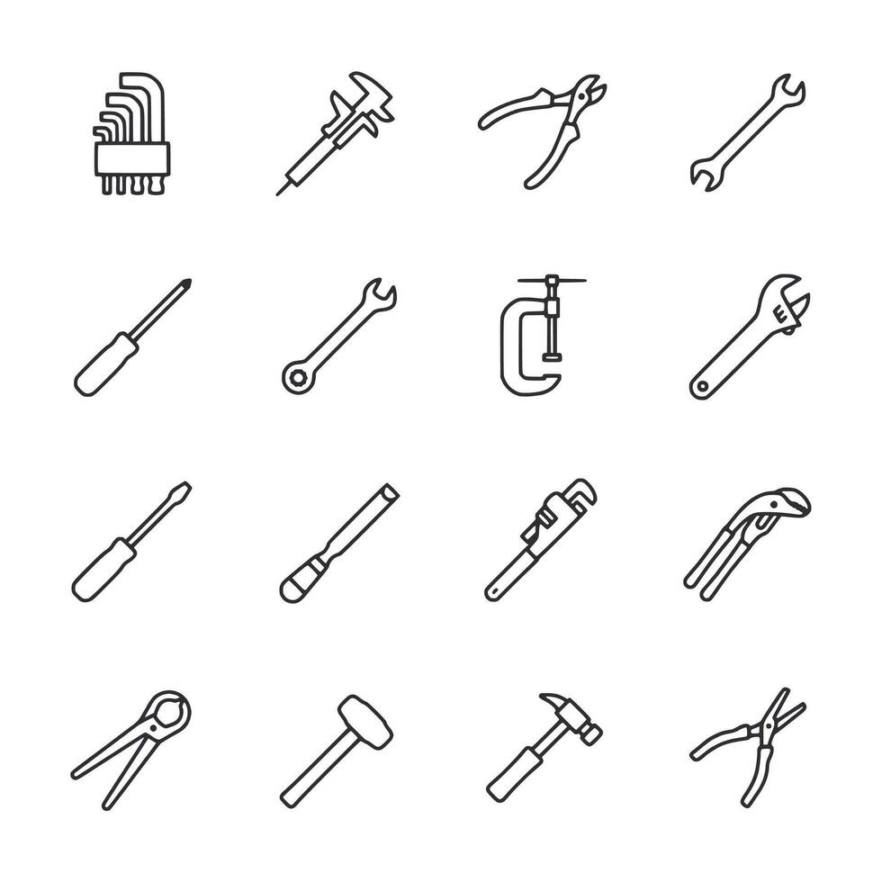A set of tools including a wrench, pliers, and a hammer vector