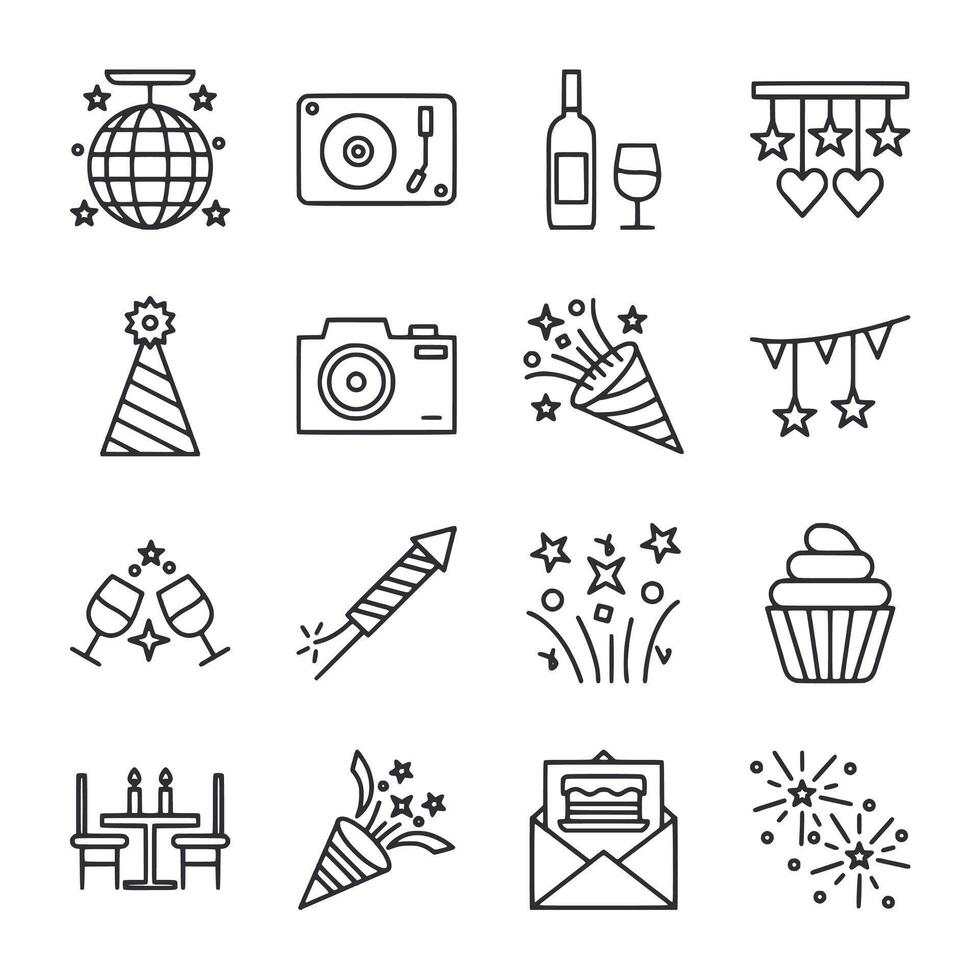 Collection of outline icons for a party vector