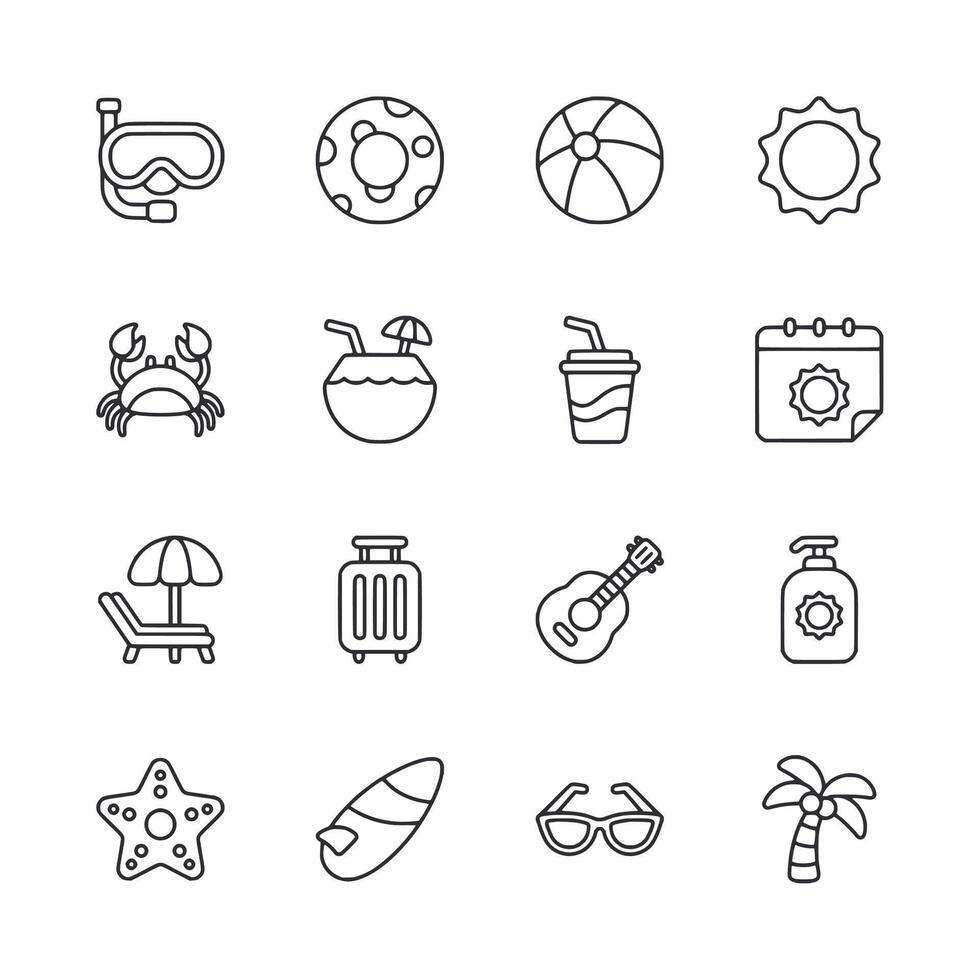 A set of icons for a beach vacation vector