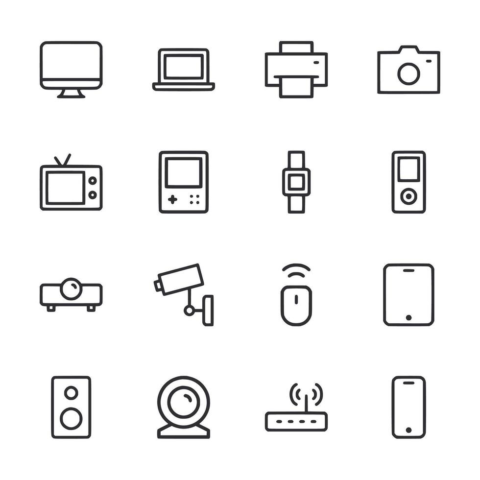 Collection of icons for various electronic devices and accessories vector