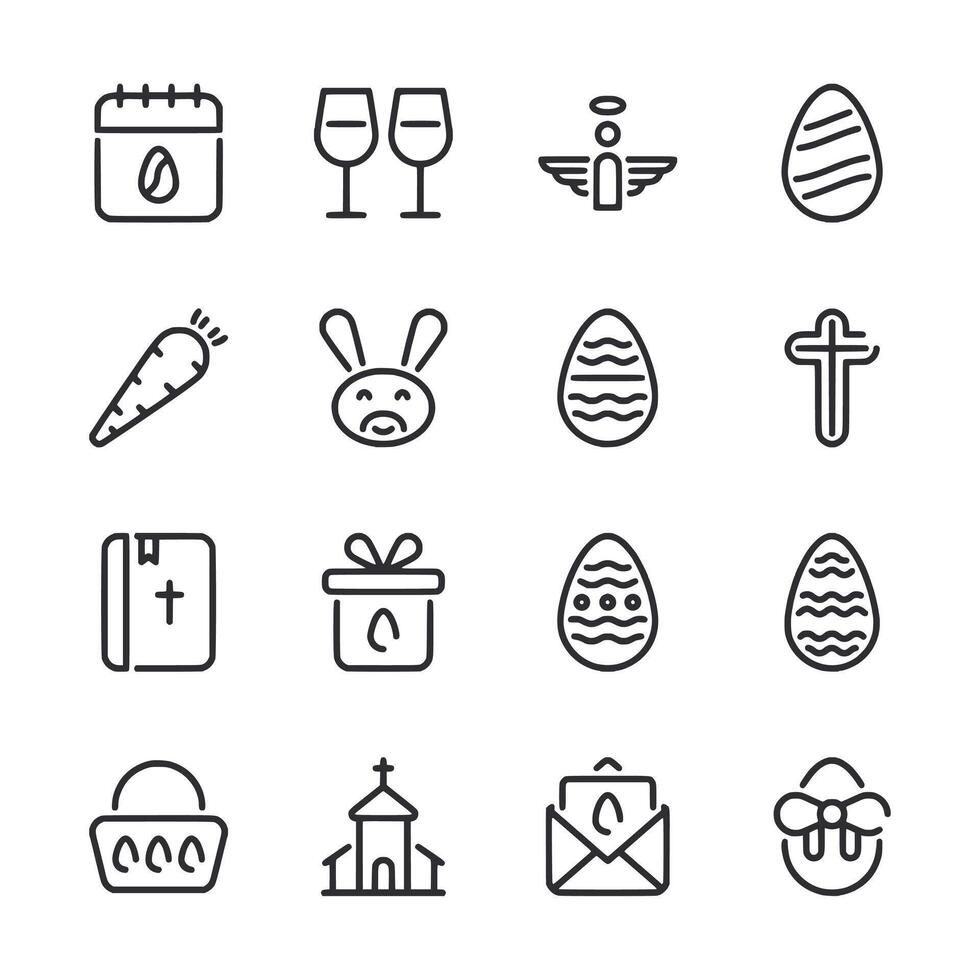 A set of Easter symbols including a cross, a bunny, a basket, and a wine glass vector